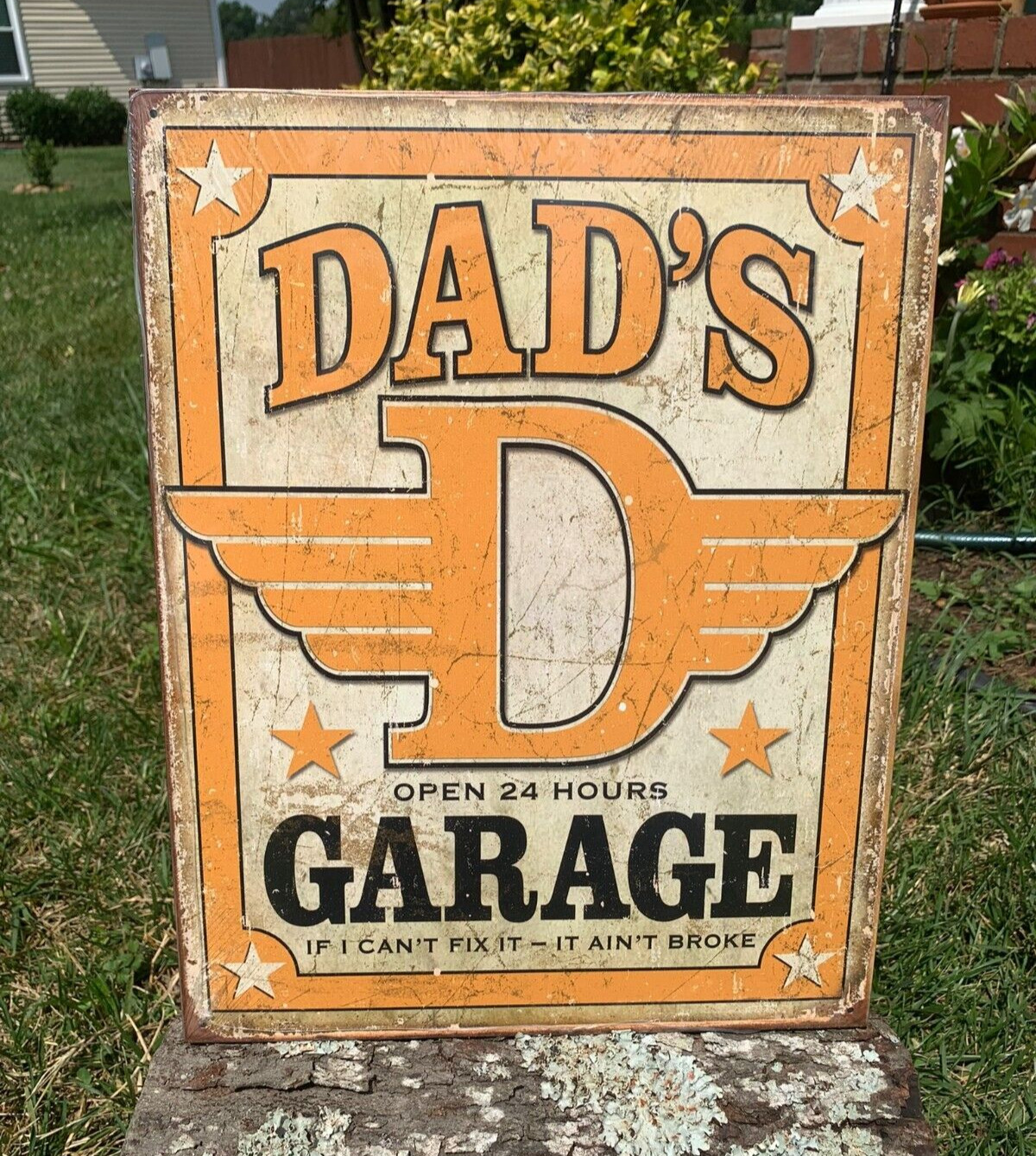 Dad's Garage Fix It Open 24 Hours Tin Metal Sign Poster Classic Car Shop