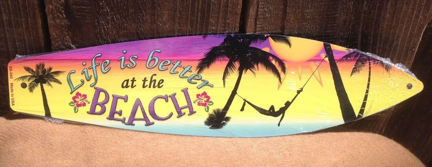 Life Is Better At Beach Mini Novelty Beach Surf Board Sign 17" x 4.5"