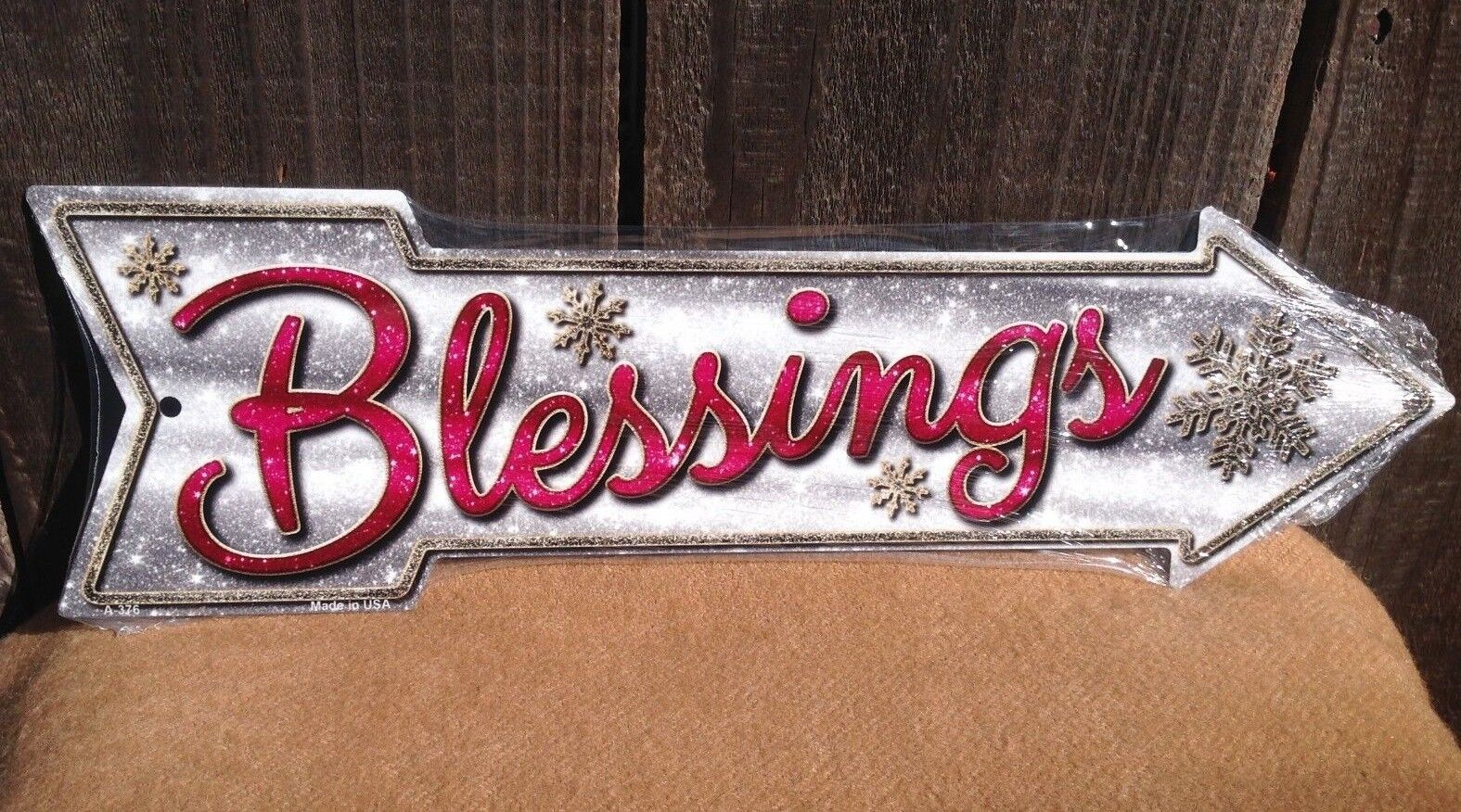 Blessings Snowflakes This Way To Arrow Sign Novelty Metal 17" x 5"