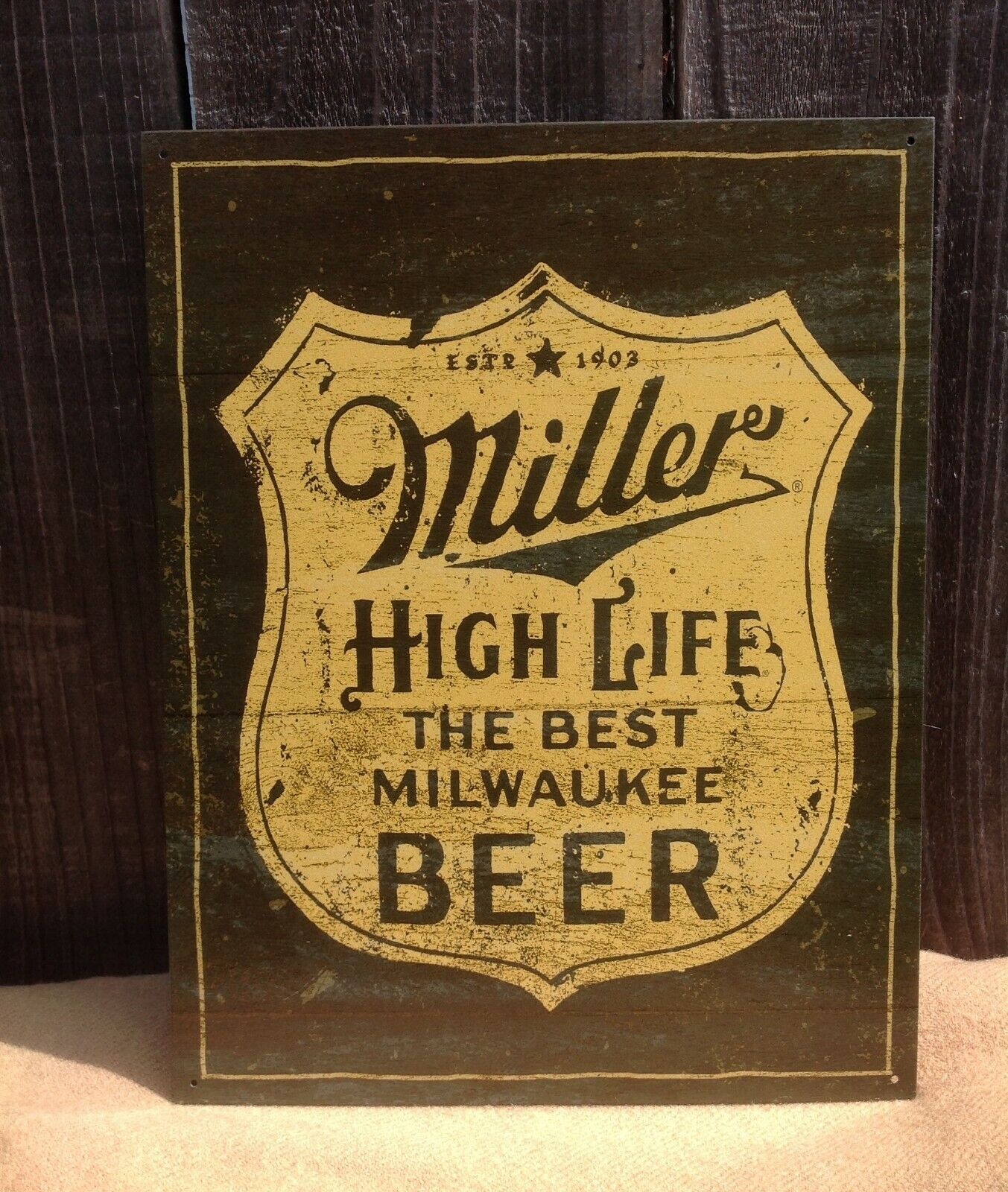 Miller High Life Milwaukee Beer Tin Metal Sign Shield Logo Wall Garage Classic 