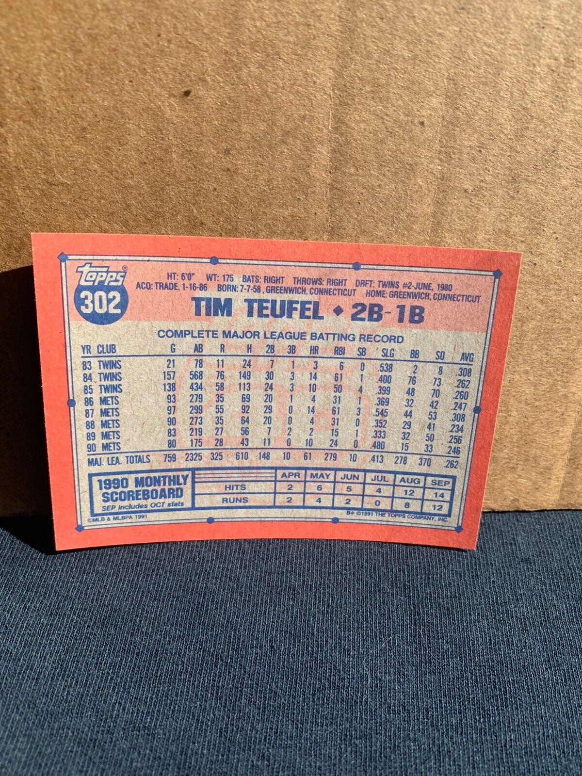1991 Topps Baseball Card New York Mets Tim Teufel