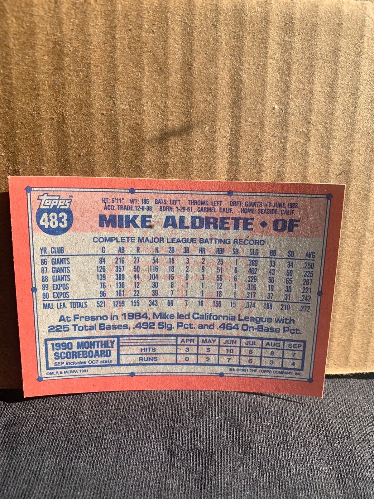 1991 Topps Baseball Card Montreal Expos Mike Aldrete