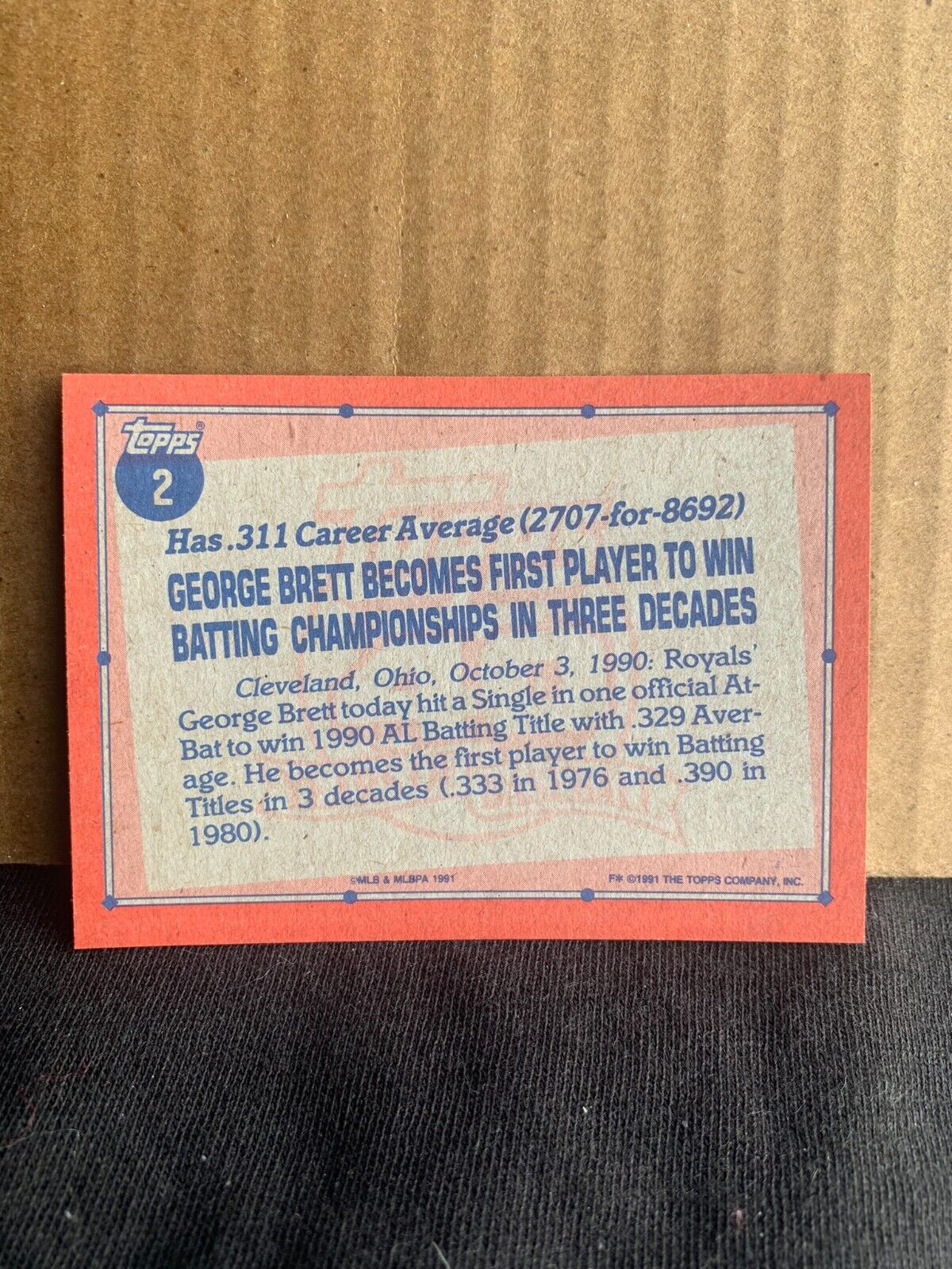 1991 Topps Baseball Card Kansas City Royals George Brett Record Breaker