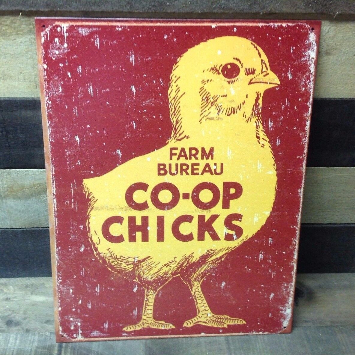 Farm Bureau Co-op Baby Chicks Sign Tin Vintage Garage Bar Decor Old Rustic