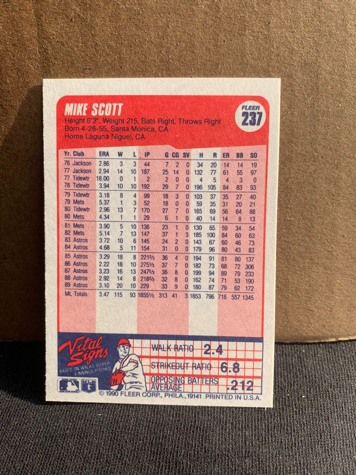 1990 Fleer Baseball Card Houston Astros Mike Scott