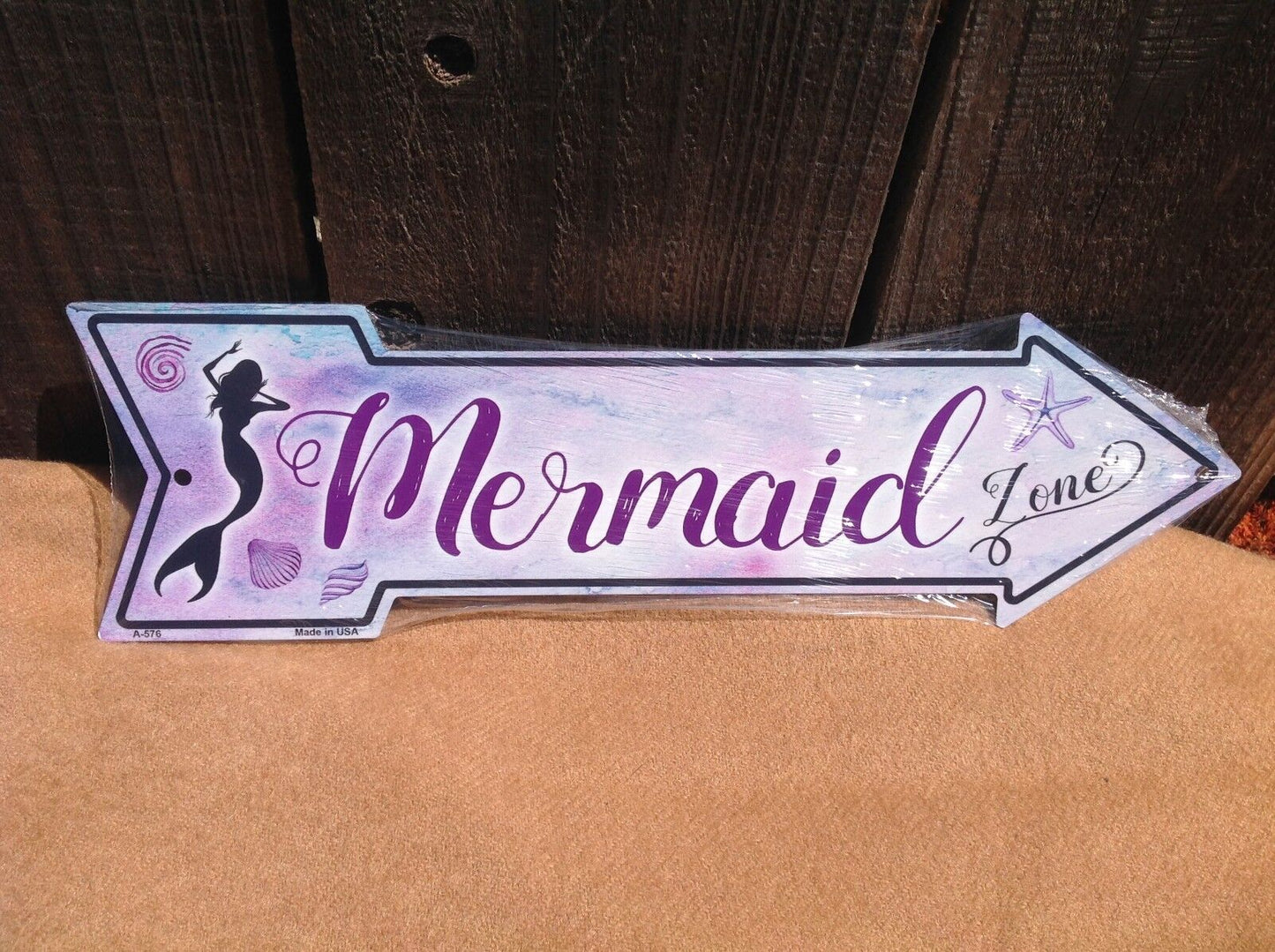 Mermaid Zone This Way To Arrow Sign Directional Novelty Metal 17" x 5"