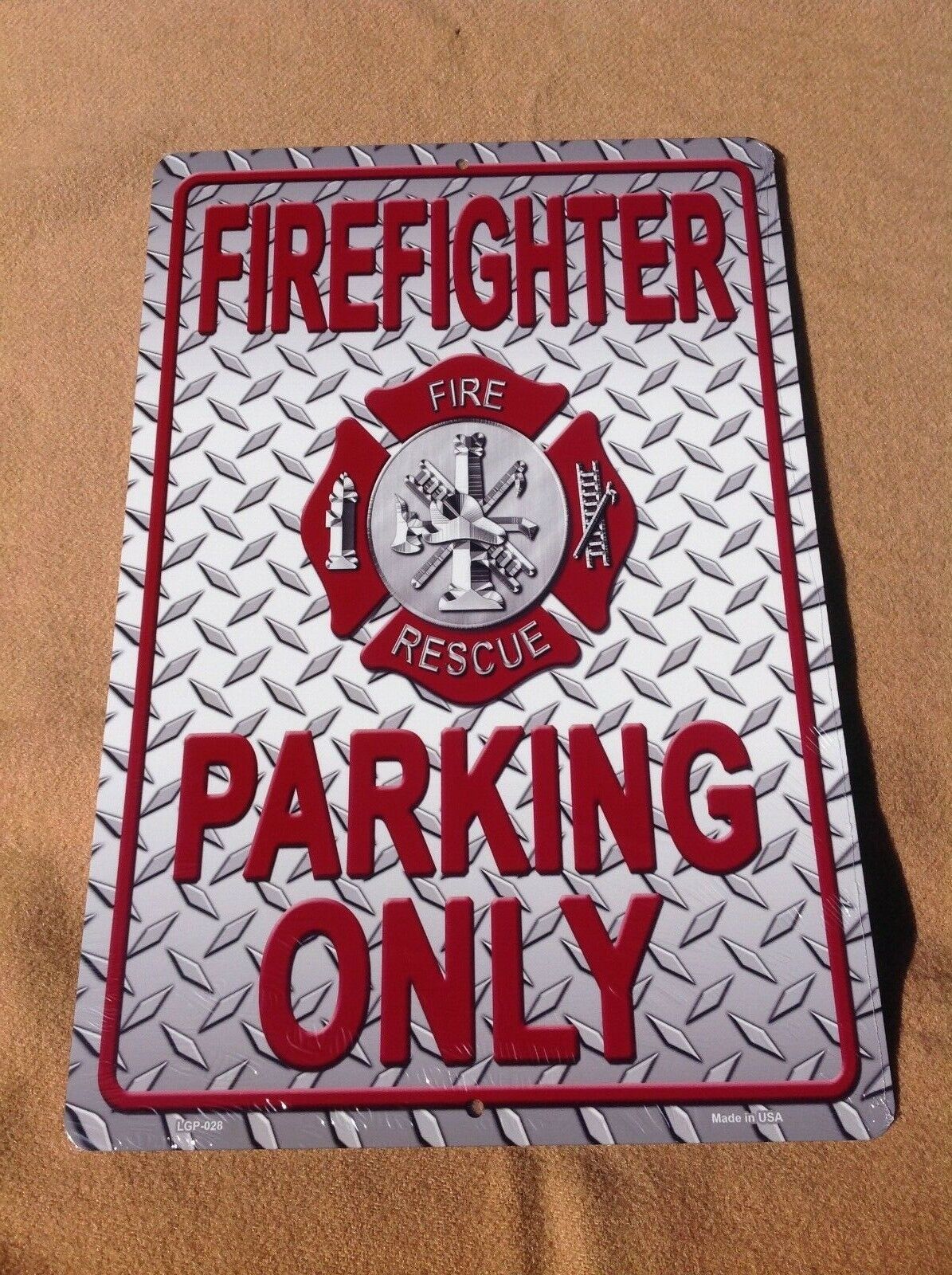 Firefighter Parking Only Diamond Appearance Sign Vintage Garage LARGE 18" X 12"