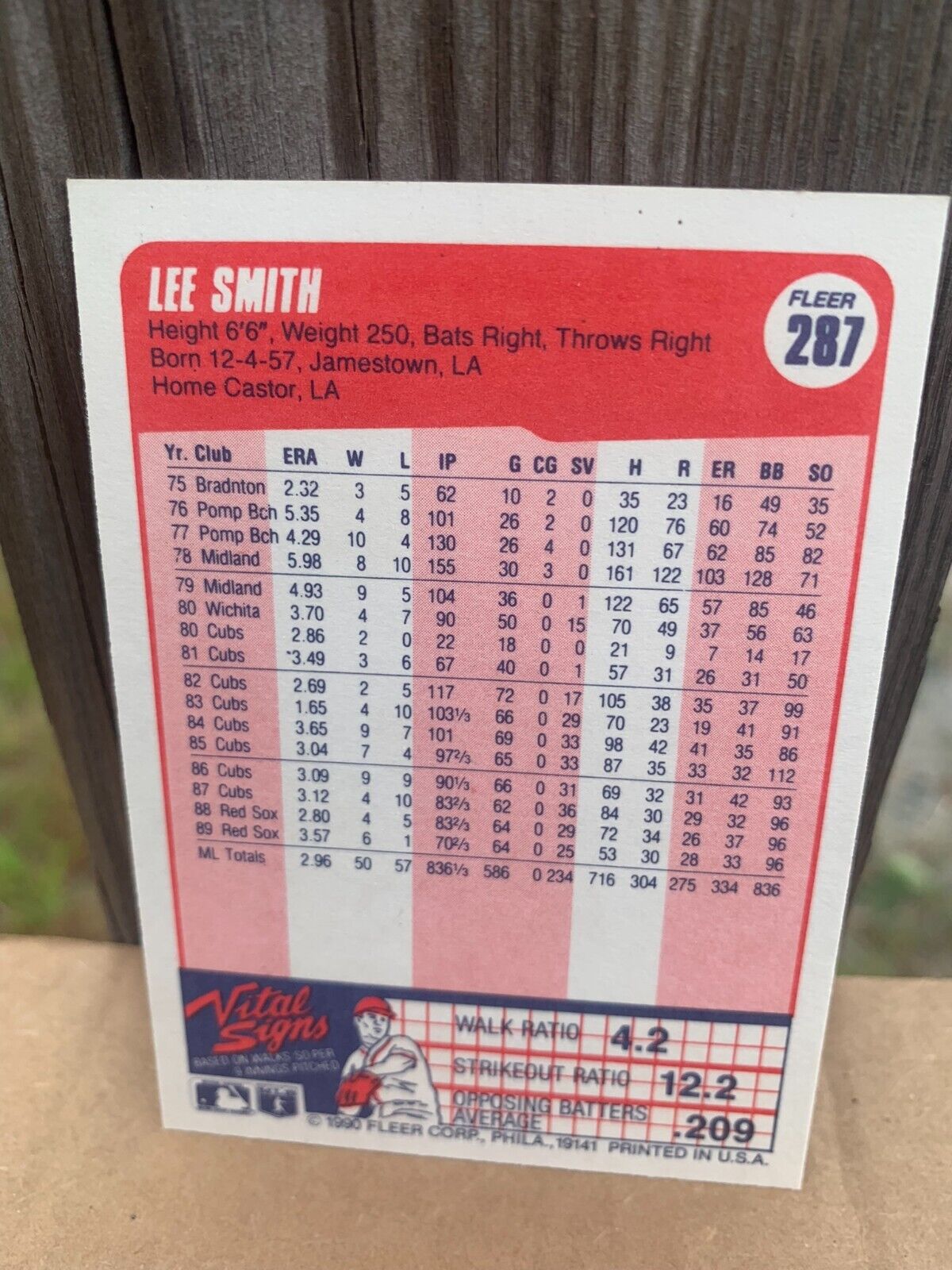 1990 Fleer Baseball Card Boston Red Sox Lee Smith