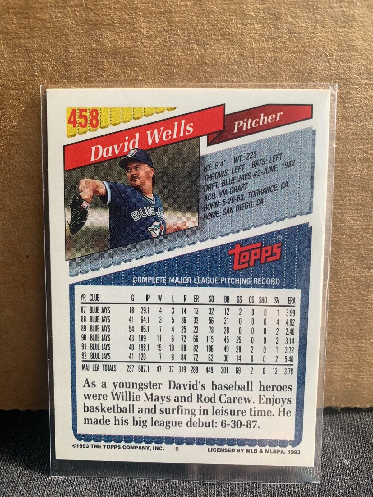1993 Topps Baseball Card Toronto Blue Jays 