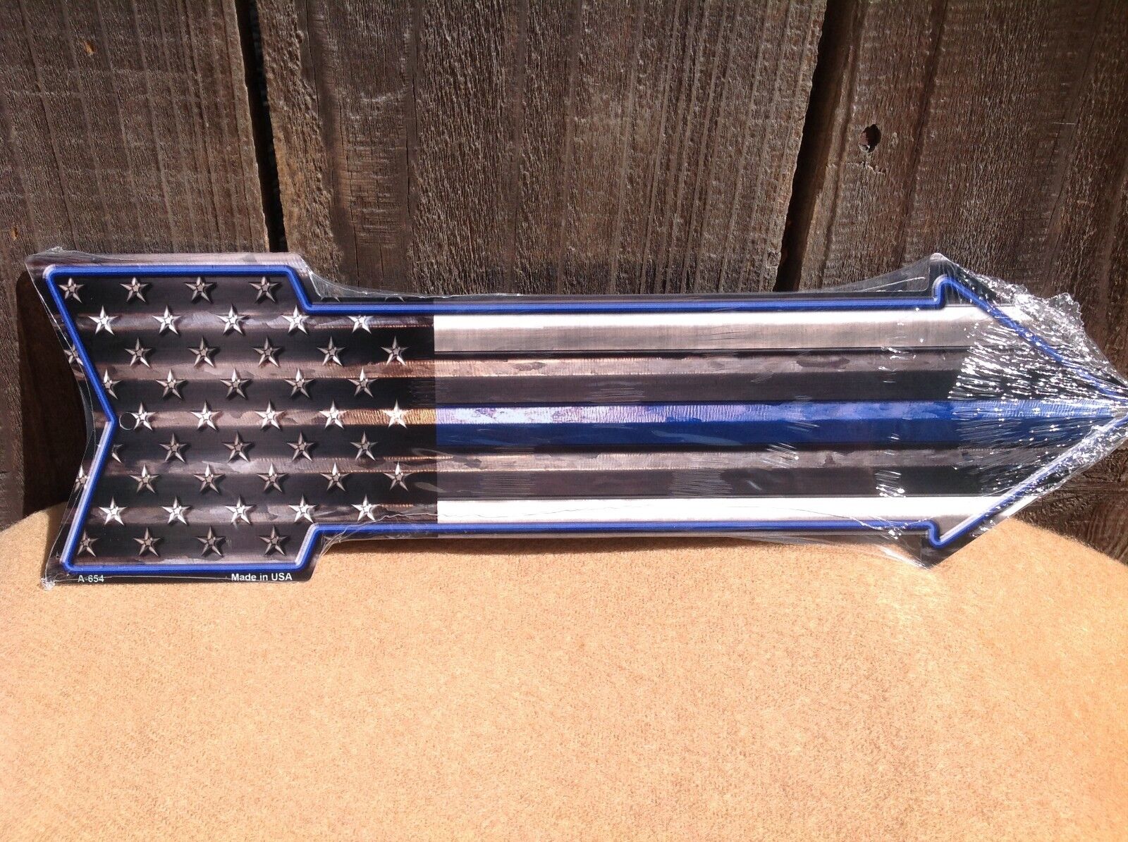 American Flag Thin Blue Line This Way To Arrow Sign Novelty Metal 17" x 5"