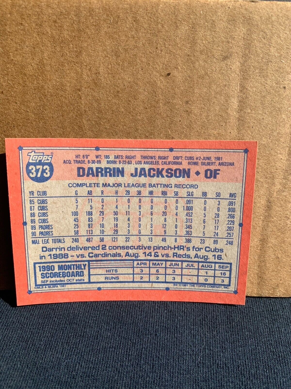 1991 Topps Baseball Card San Diego Padres Darrin Jackson