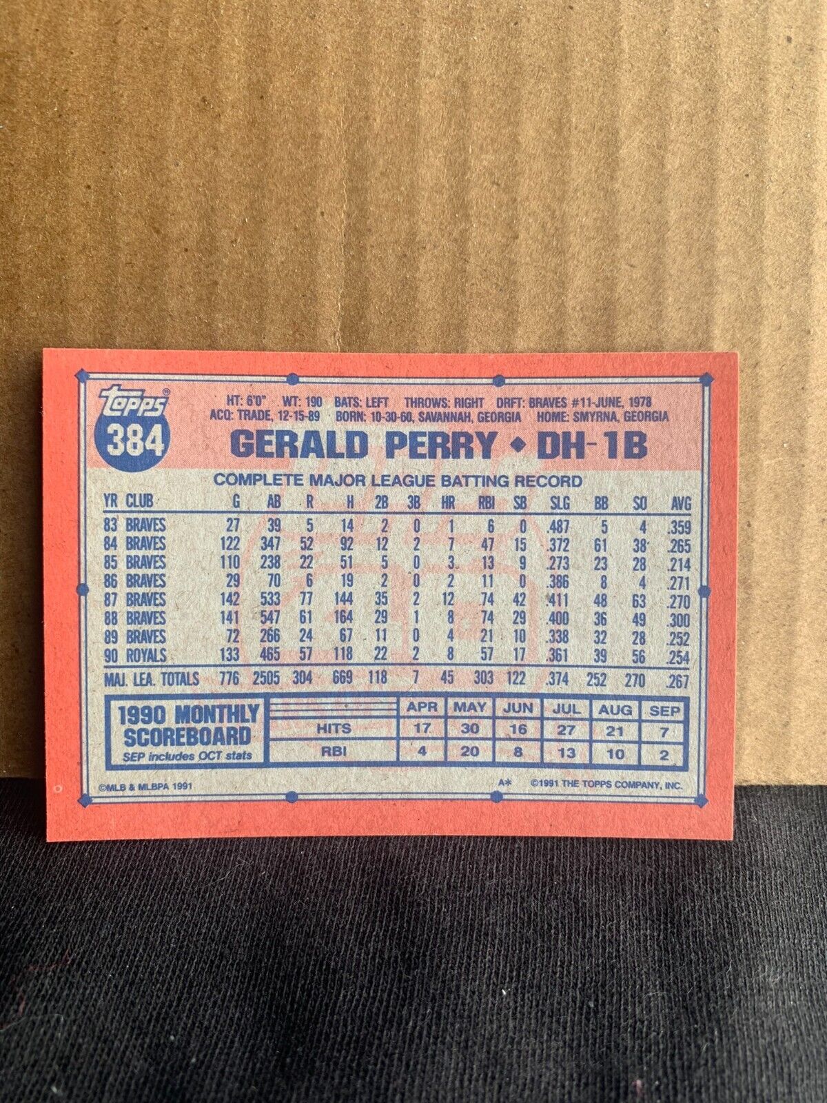 1991 Topps Baseball Card Kansas City Royals Gerald Perry