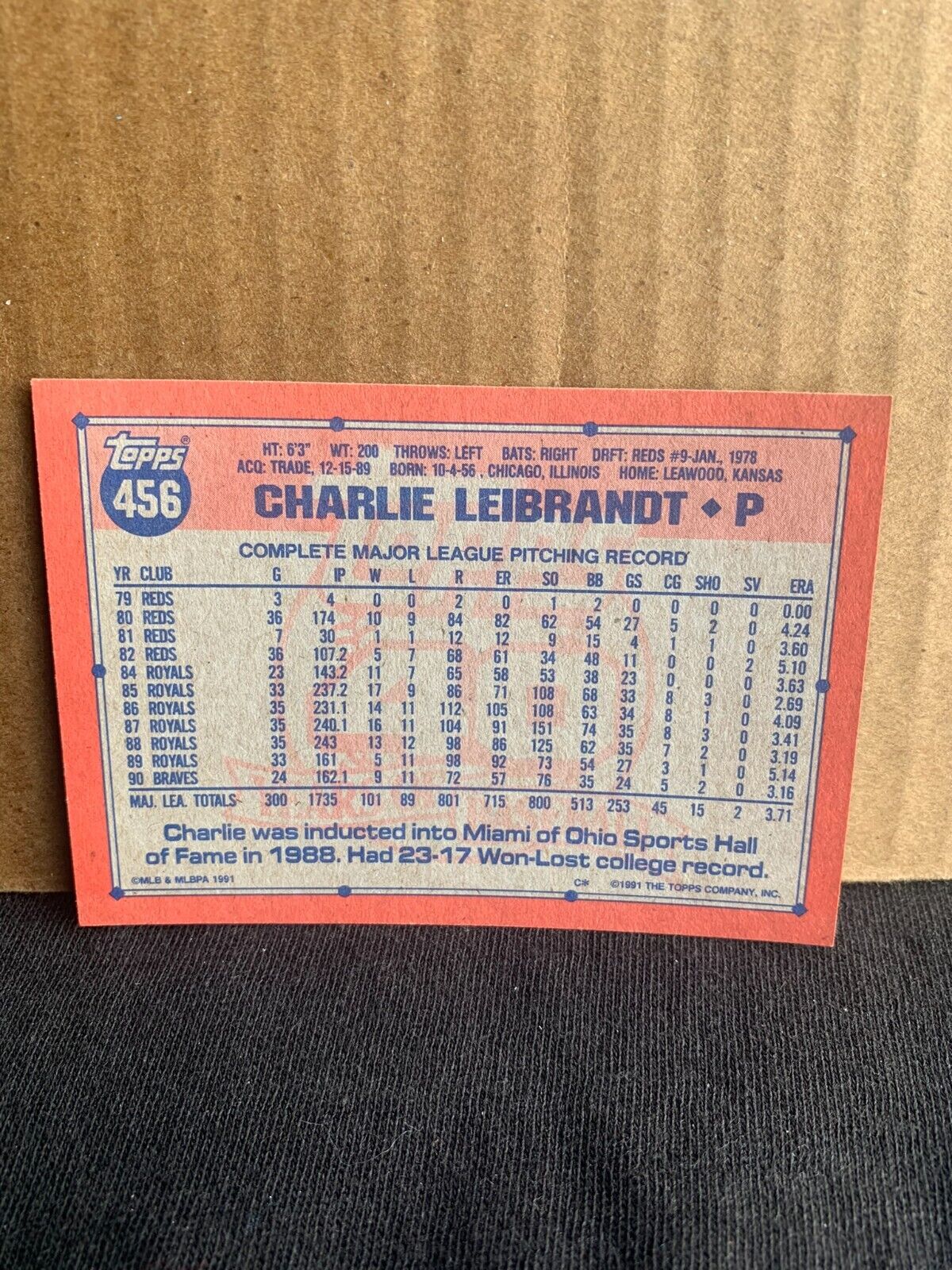 1991 Topps Baseball Card Atlanta Braves Charlie Leibrandt