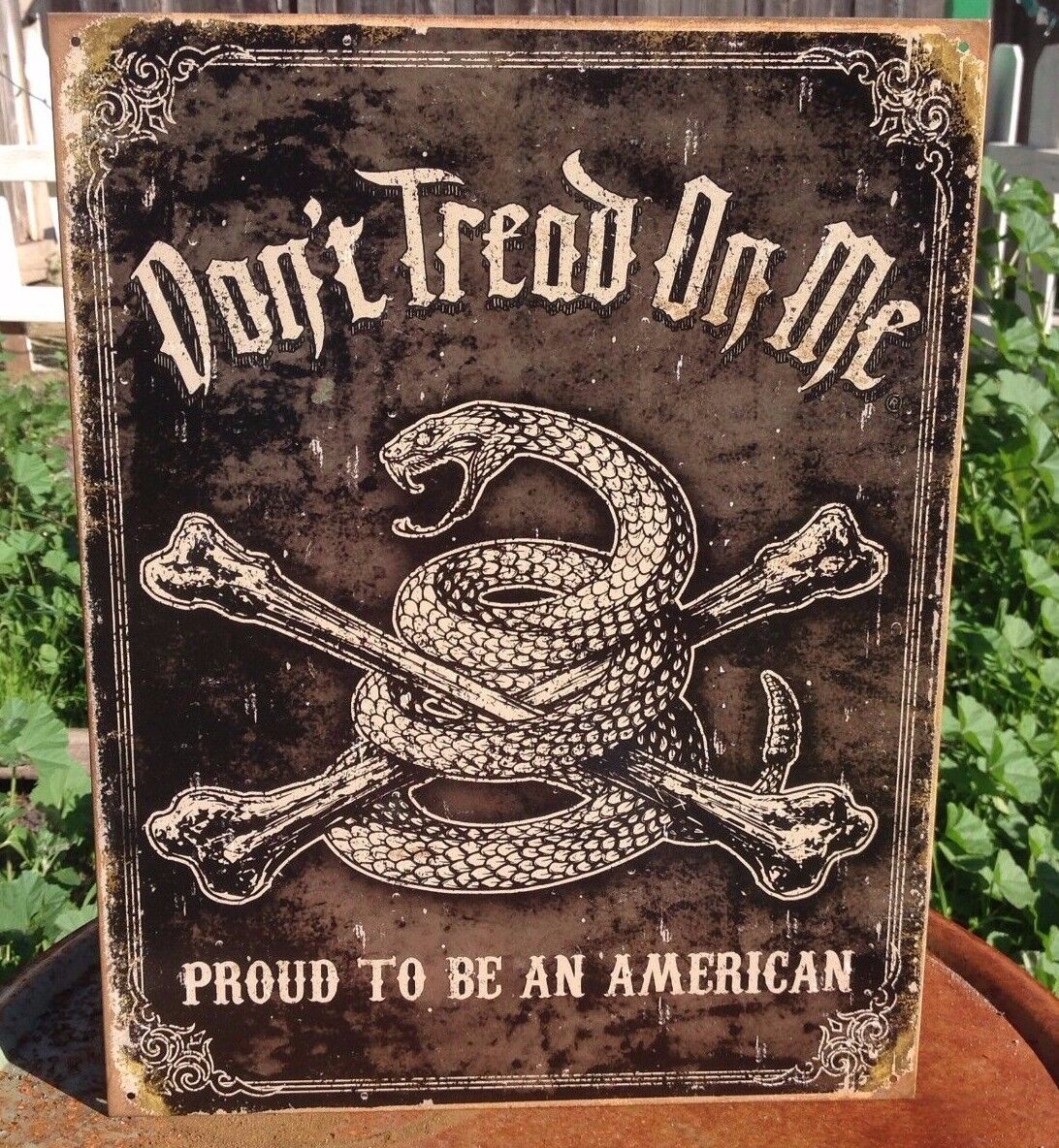 Dont Tread On Me Gadsden Flag Proud American Tin Metal Sign Wall Garage Vintage