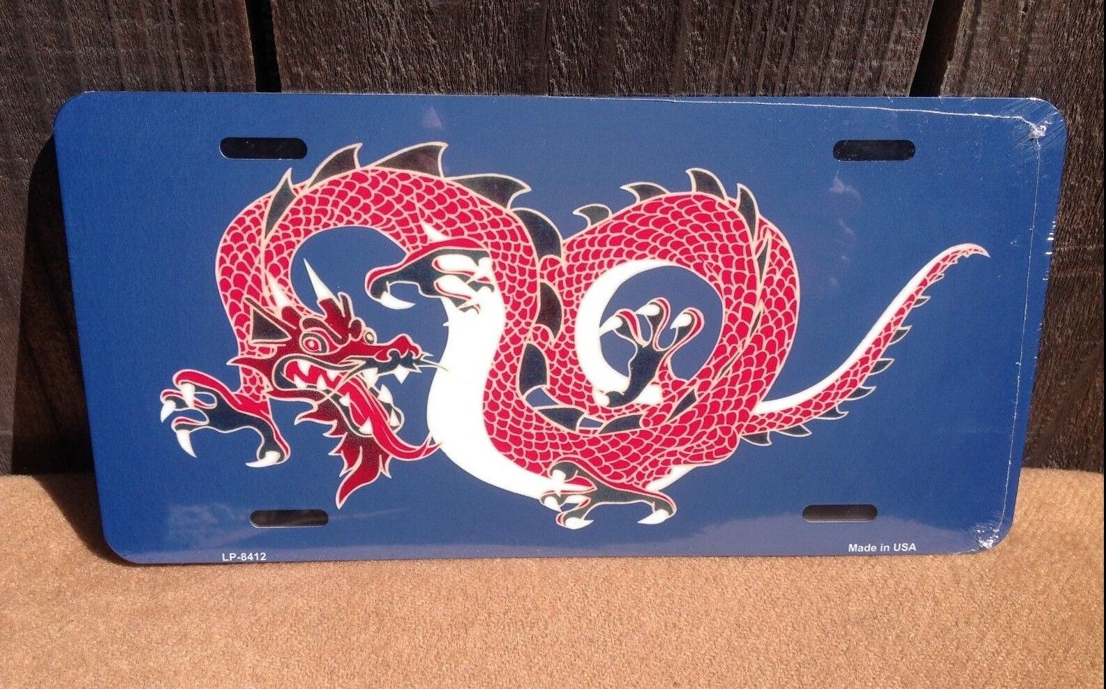Big Red Chinese Dragon Novelty Metal License Plate Auto Car Truck Tag