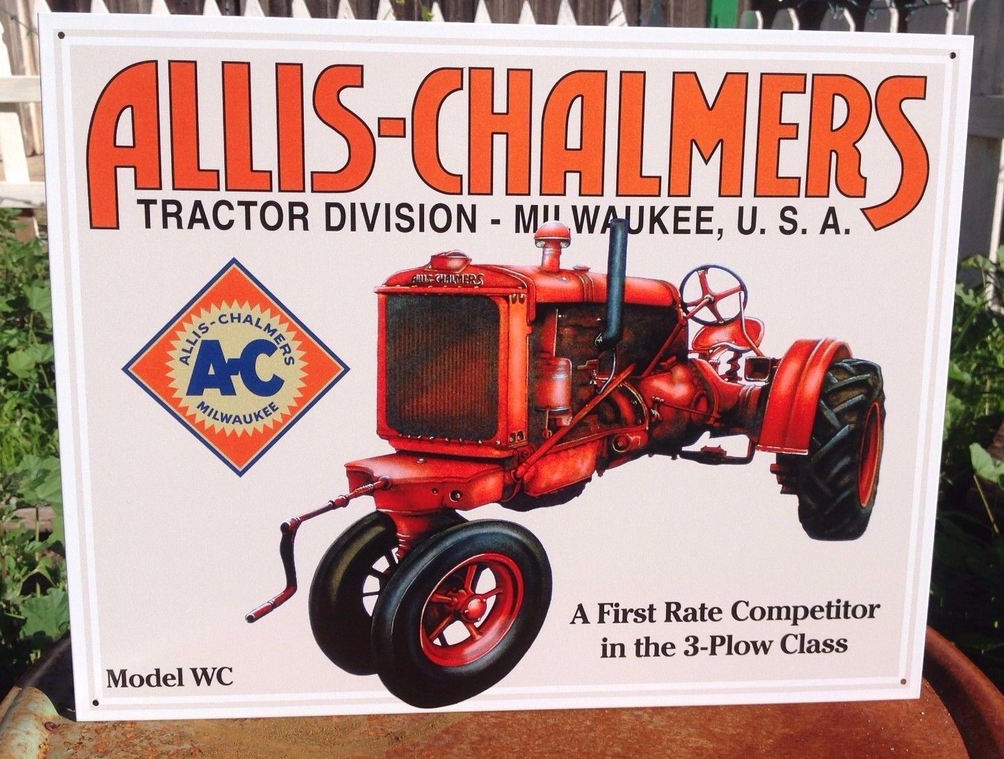 Vintage Allis Chalmers 3 Plow Class Model Wc Tractor Tin Metal Sign Wall Garage 
