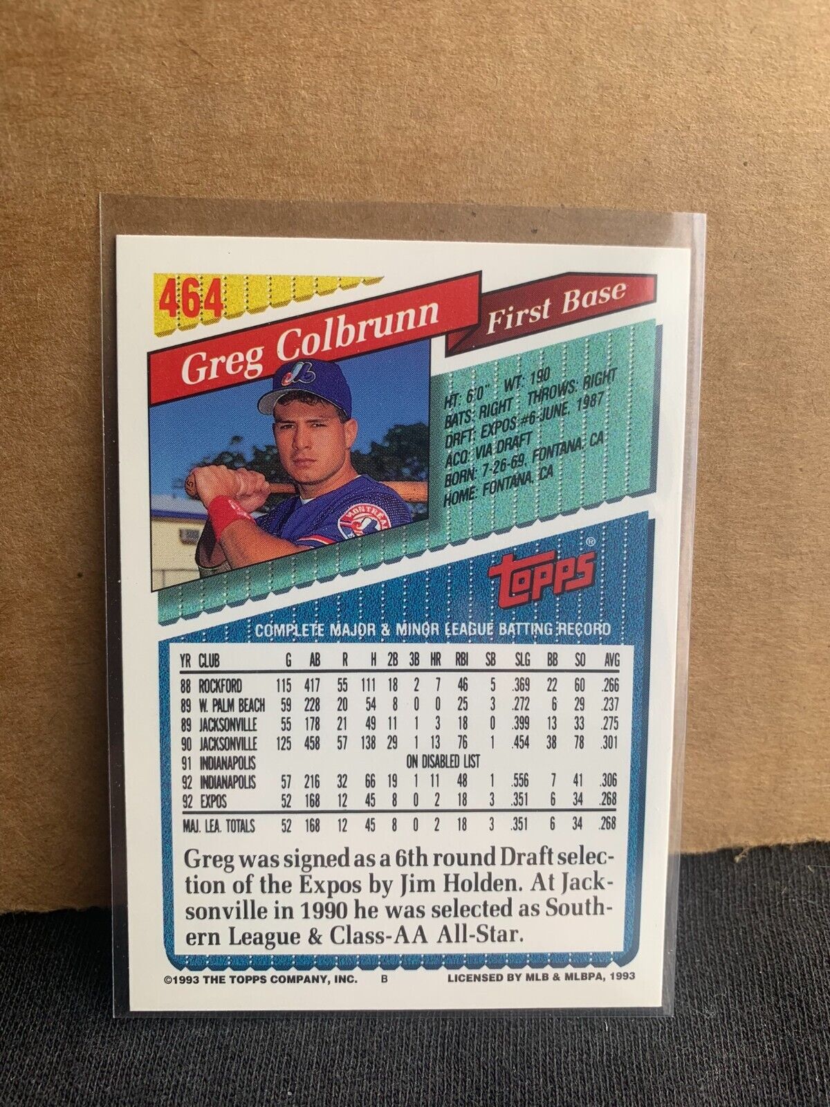 1993 Topps Baseball Card Montreal Expos Greg Colbrunn