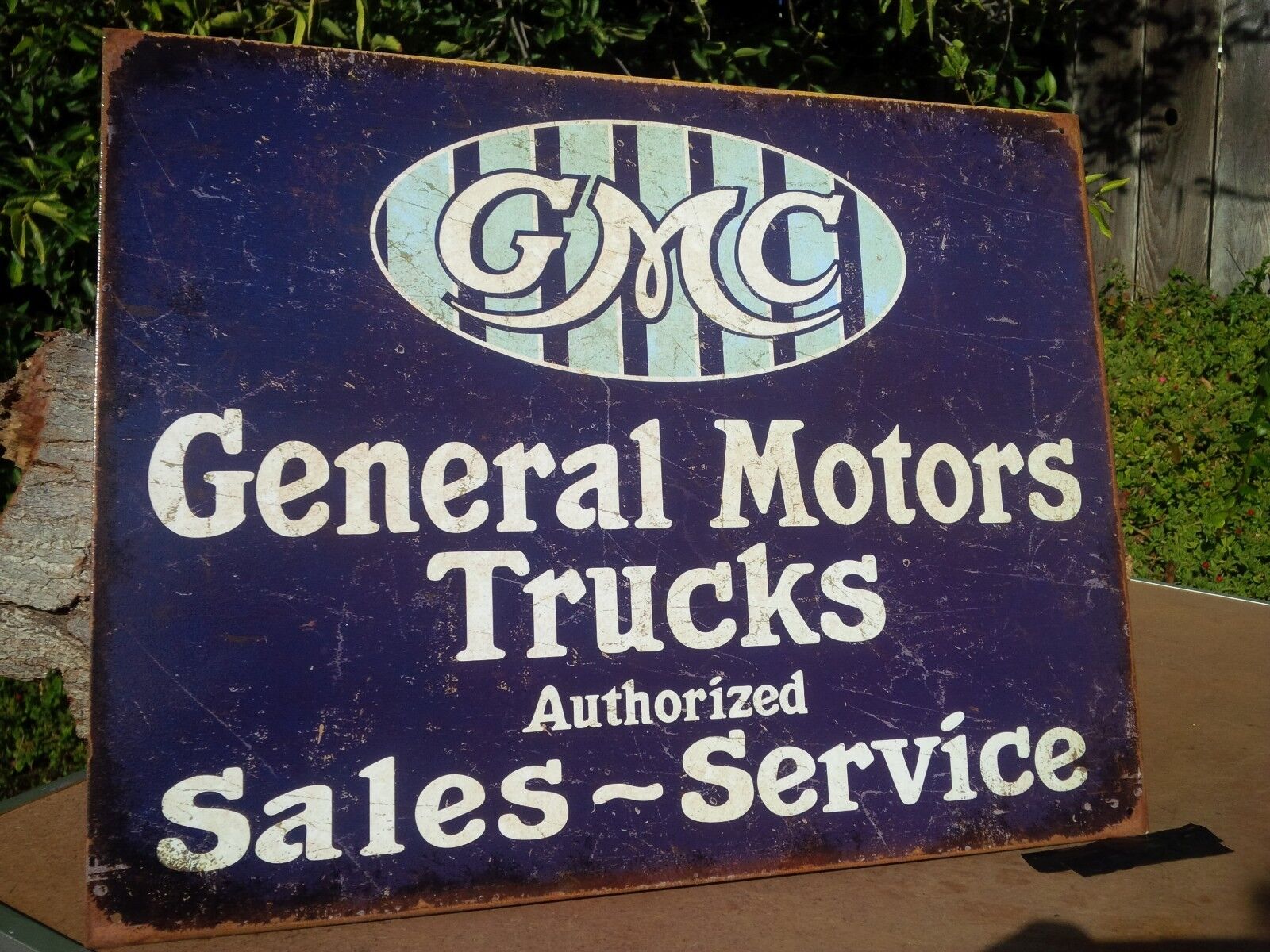 General Motors GMC Trucks Sales Authorized Service Tin Metal Classic Sign Garage