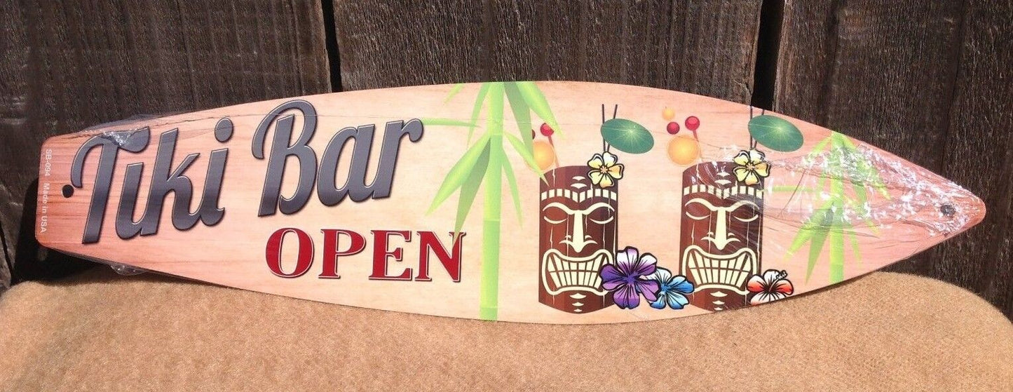 Tiki Bar Open Mini Novelty Beach Surf Board Sign 17" x 4.5"