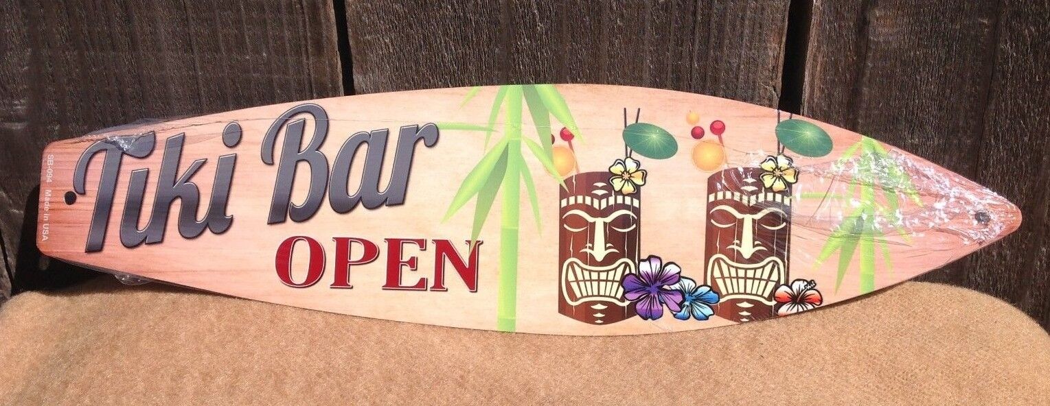 Tiki Bar Open Mini Novelty Beach Surf Board Sign 17" x 4.5"