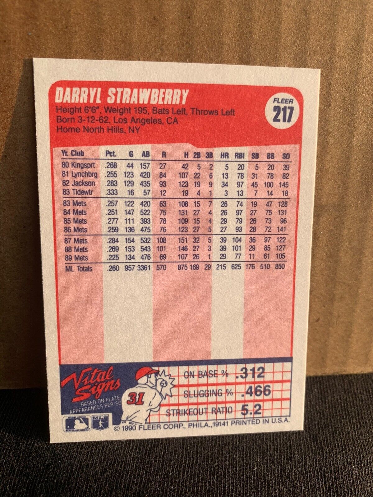 1990 Fleer Baseball Card New York Mets Darryl Strawberry
