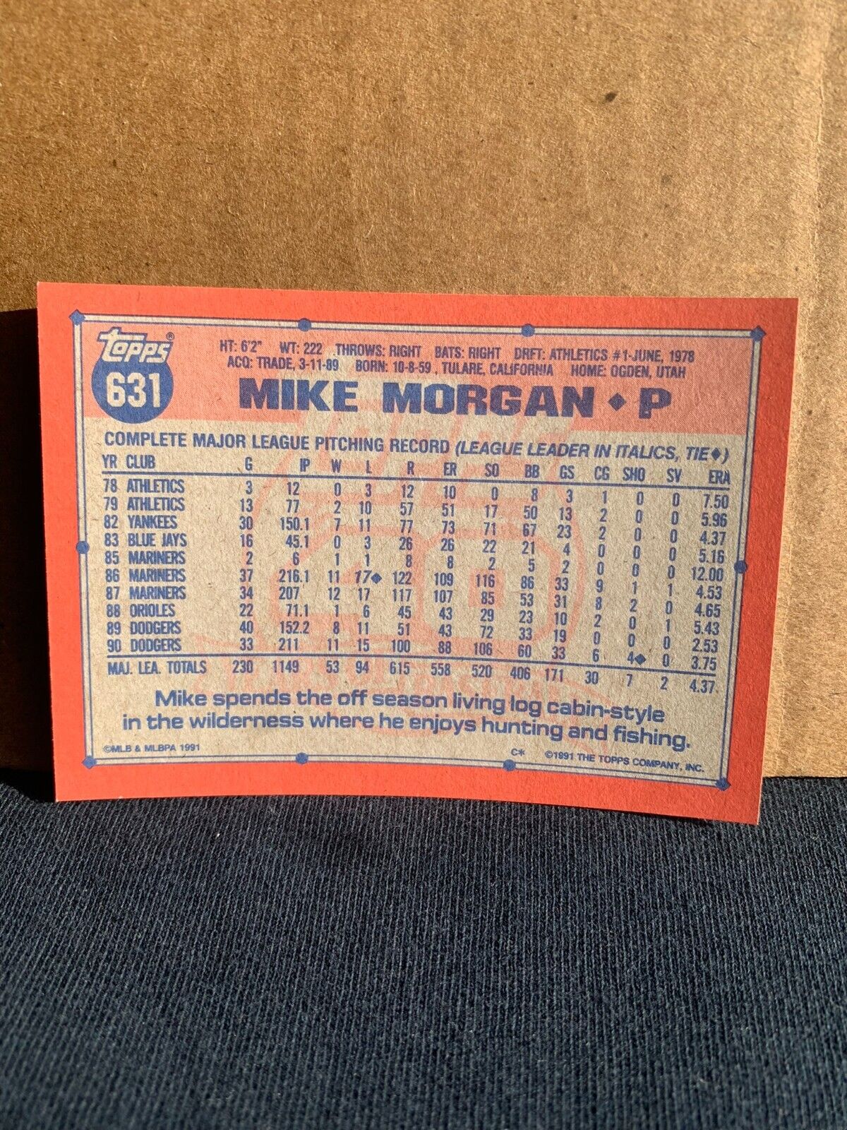 1991 Topps Baseball Card Los Angeles Dodgers Mike Morgan