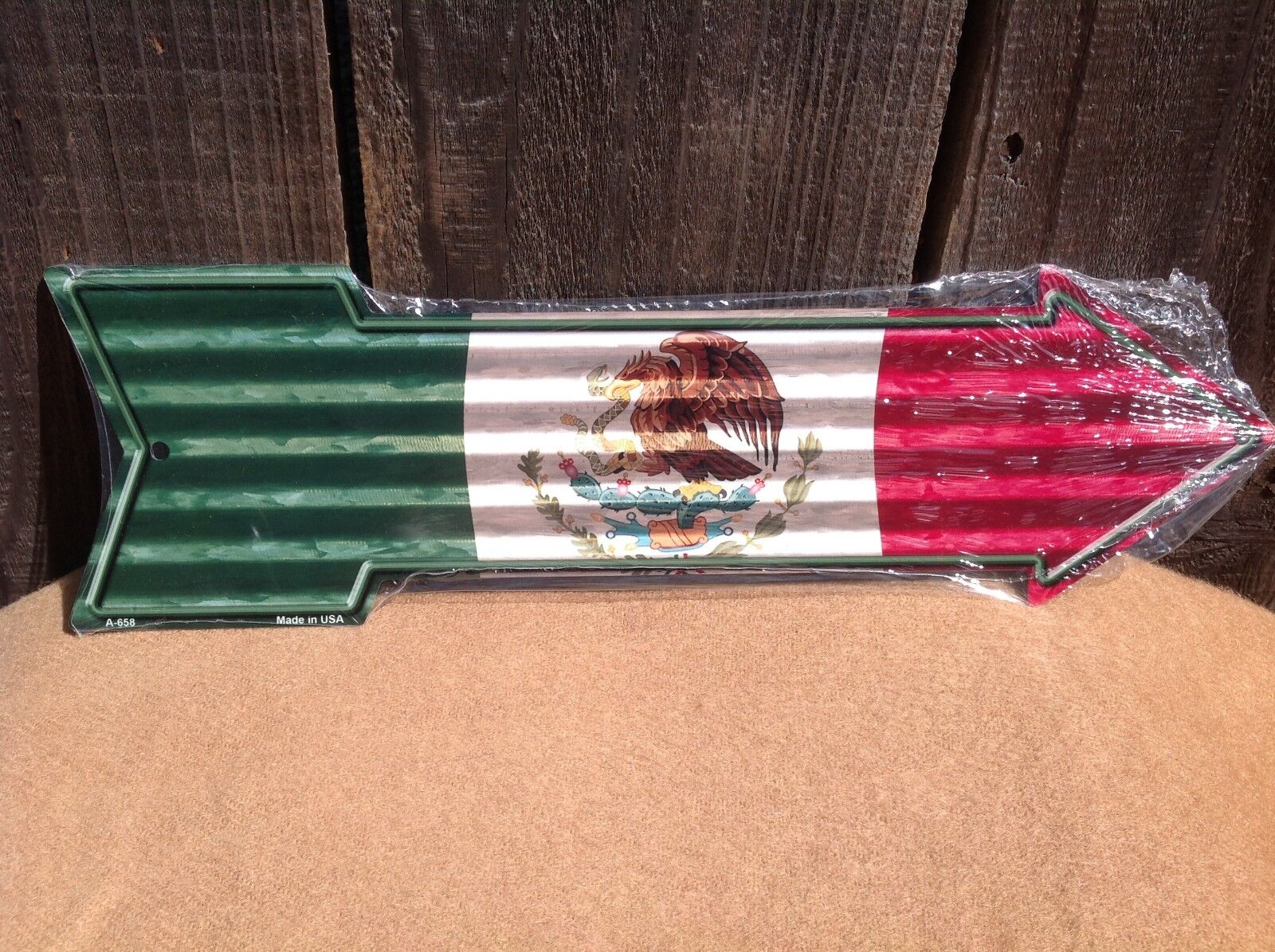 Mexico Flag This Way To Arrow Sign Directional Novelty Metal 17" x 5"