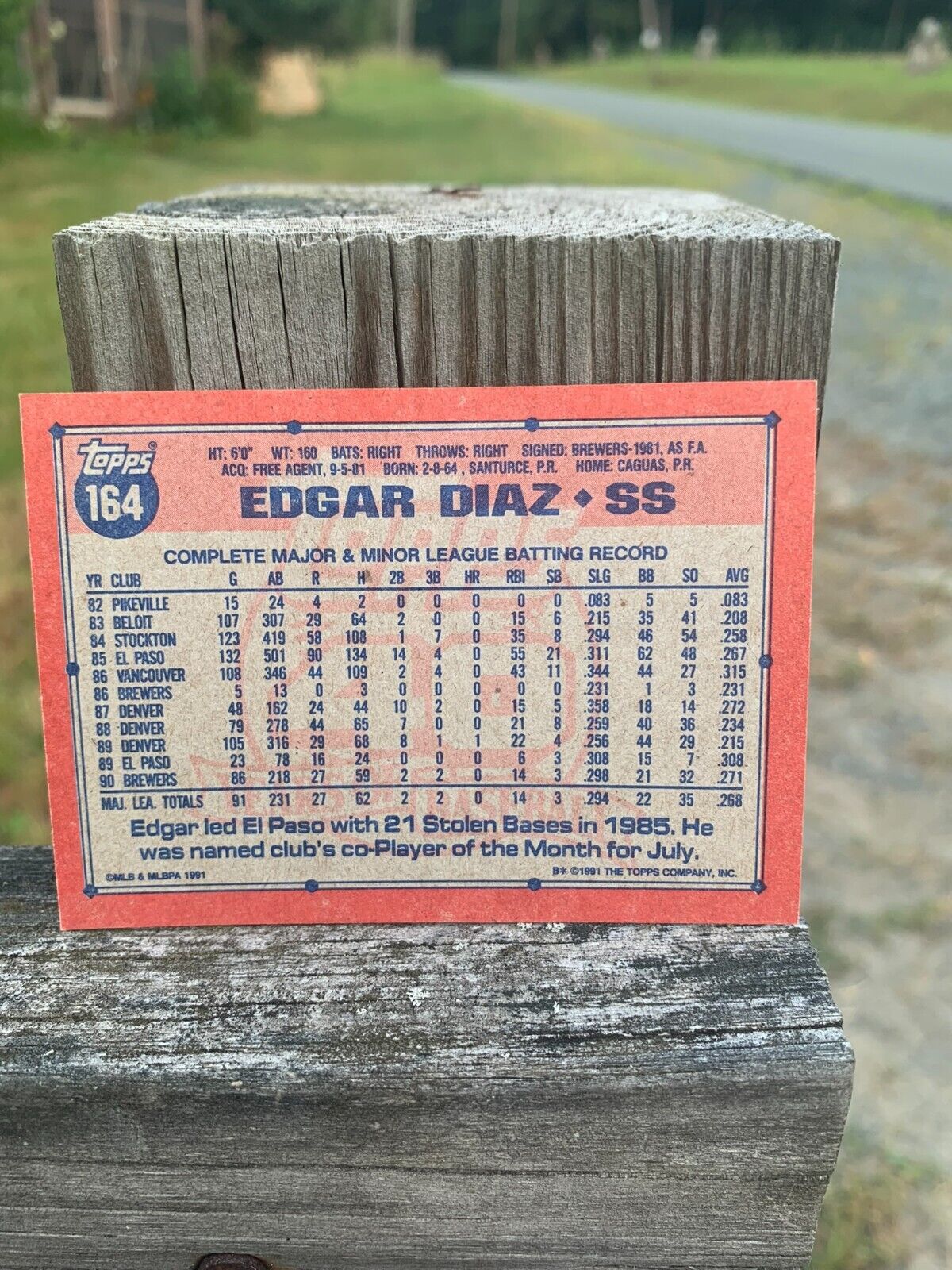 1991 Topps Baseball Card Milwaukee Brewers Edgar Diaz
