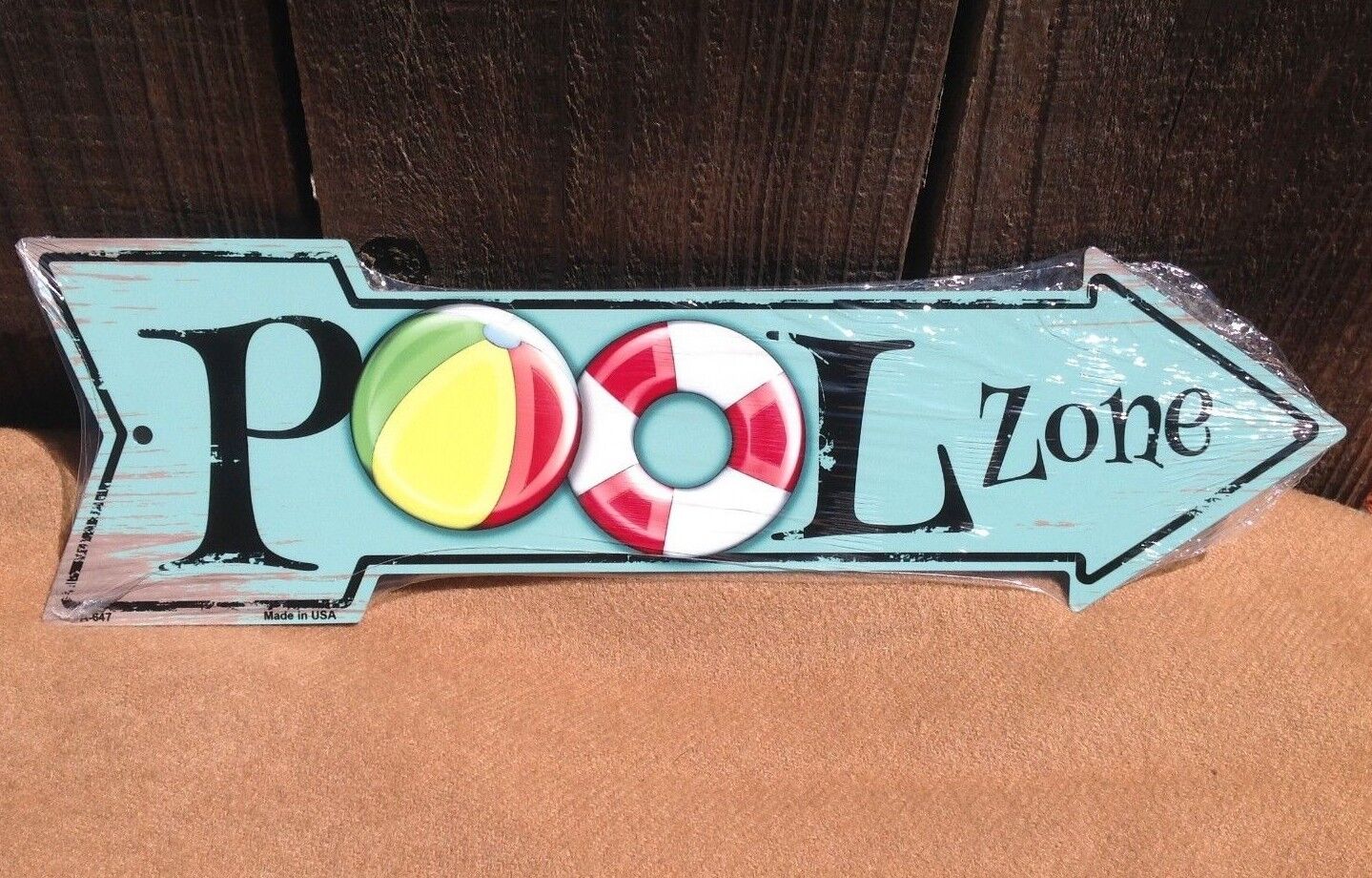 Pool Zone This Way To Arrow Sign Directional Novelty Metal 17" x 5"