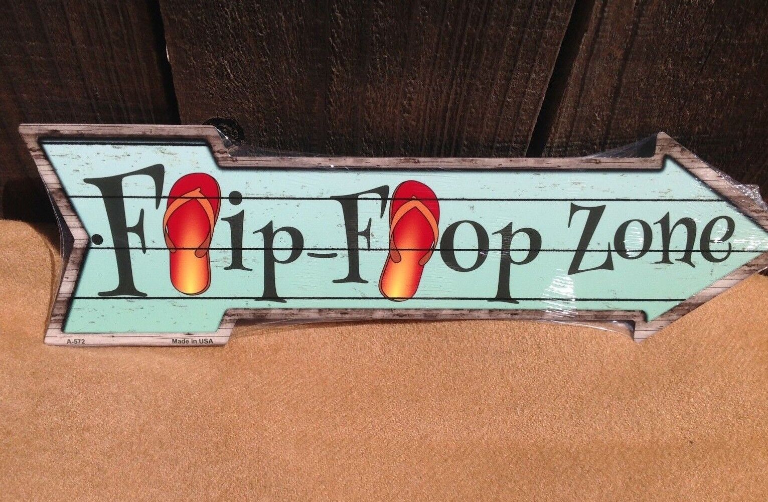 Flip Flop Zone This Way To Arrow Sign Directional Novelty Metal 17" x 5"