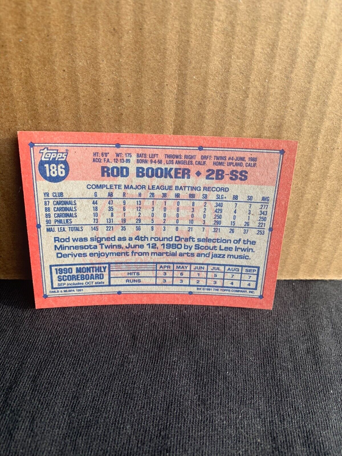 1991 Topps Baseball Card Philadelphia Phillies Rod Booker