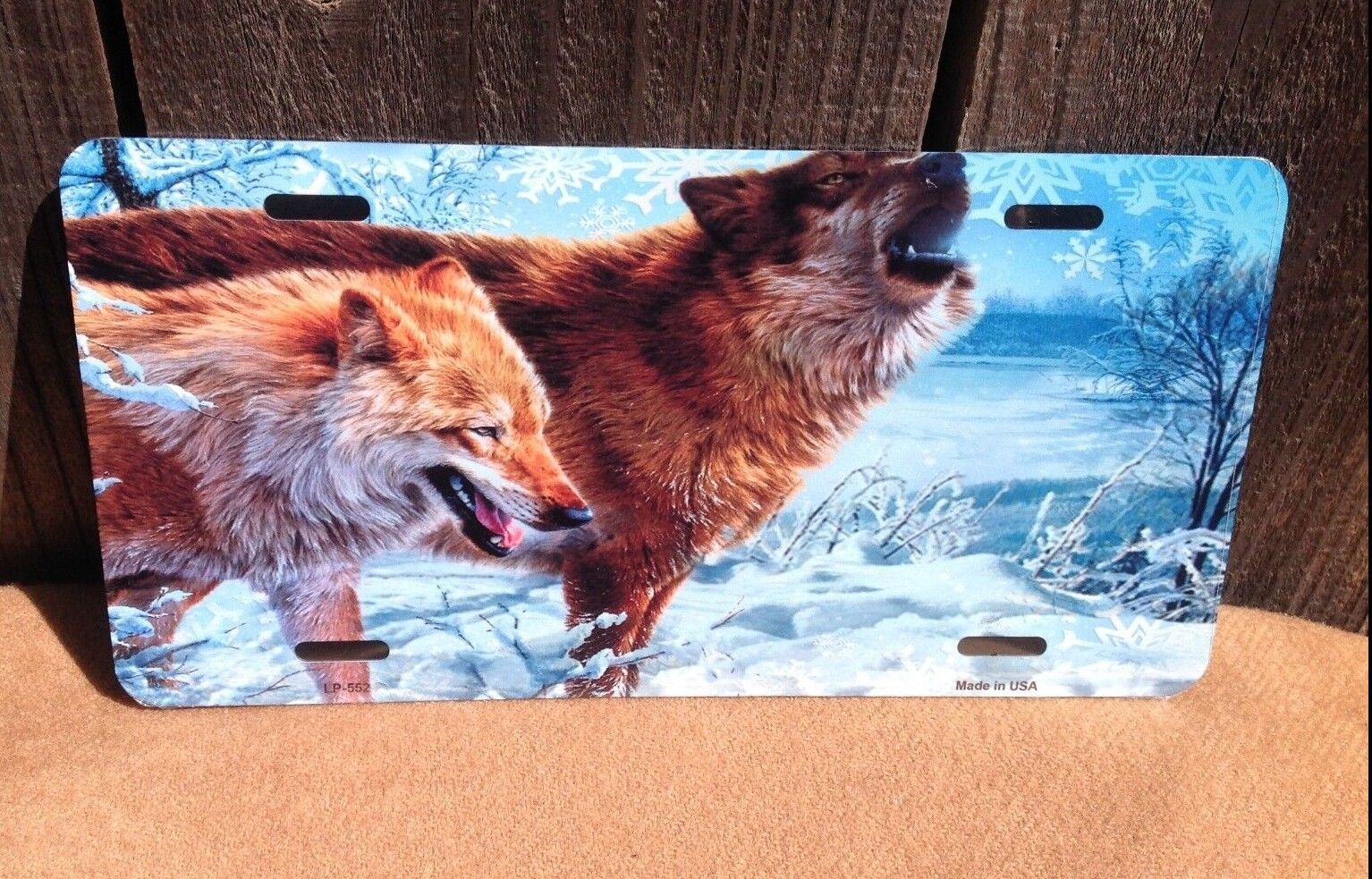 Brown Winter Wolf WolvesNovelty Metal License Plate Auto Car Truck Tag