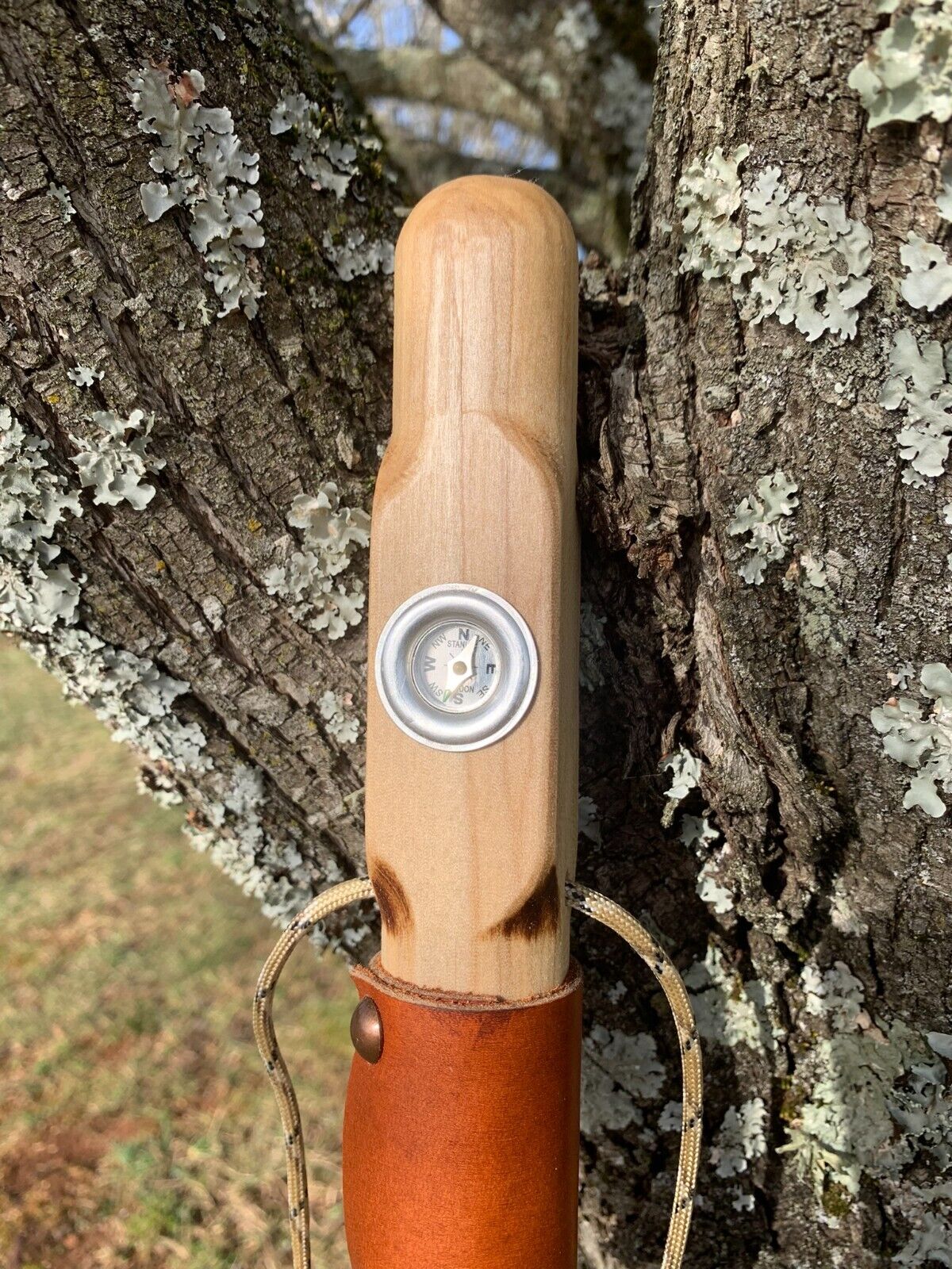 Natural Earth Tones Poplar Hard Wood Walking Stick Hiking Staff Hand Carved Pole