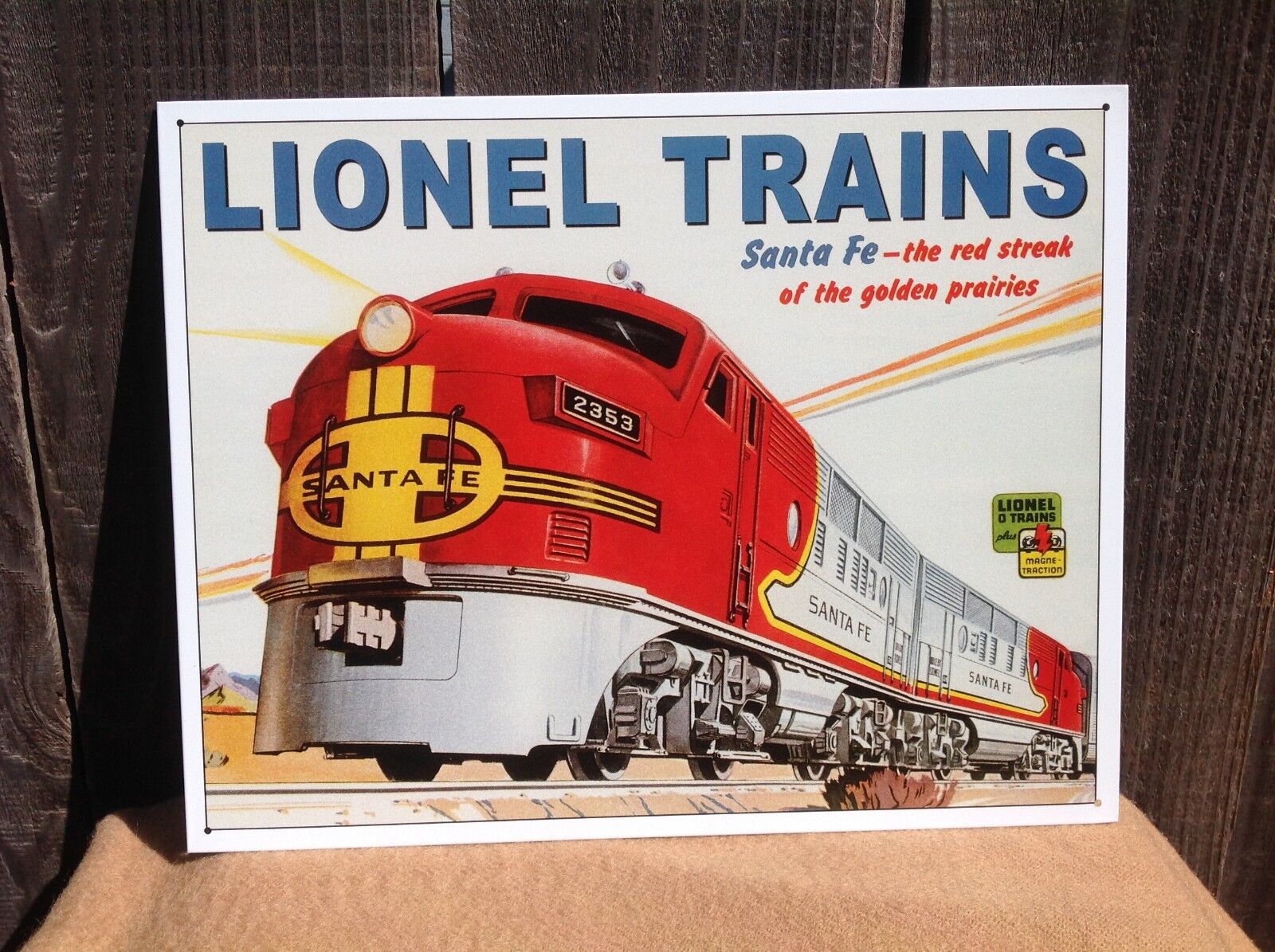 Lionel Trains Santa Fe Red Streak Sign Tin Vintage Garage Bar Decor Old 