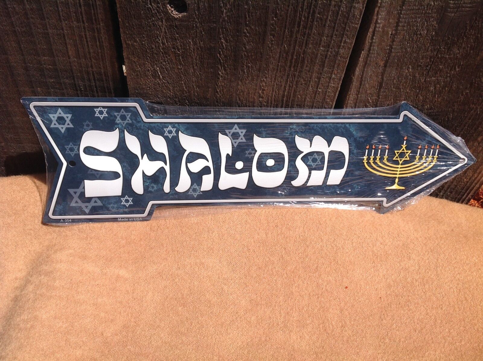 Shalom Hannukkah This Way To Arrow Sign Directional Novelty Metal 17" x 5"