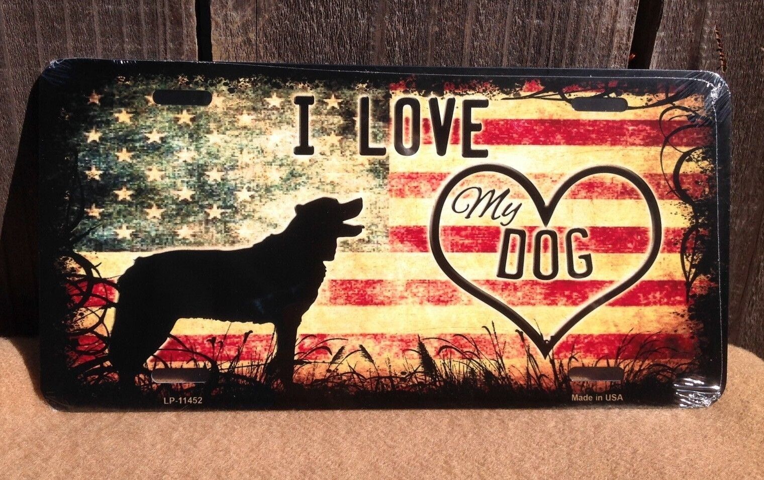 I Love My Dog American Flag Pet Animal Dog Lovers Novelty Auto Tag License Plate