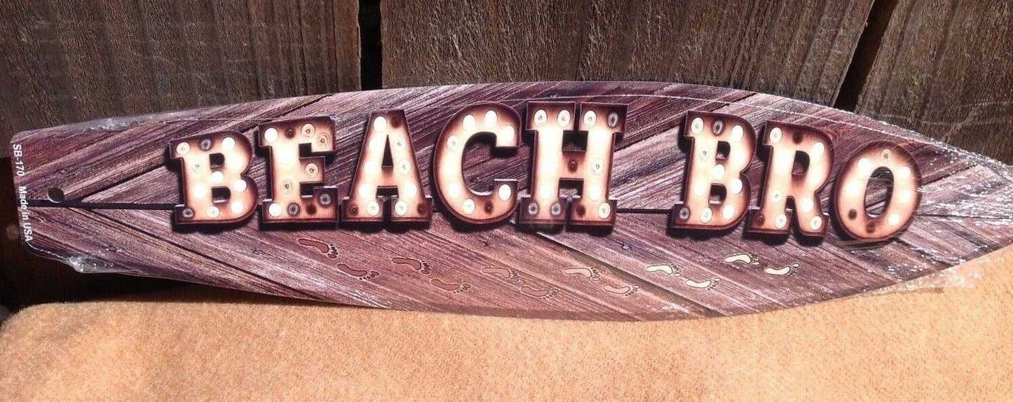 Beach Bro Bulb Lettering Muscle Mini Novelty Beach Surf Board Sign 17" x 4.5"