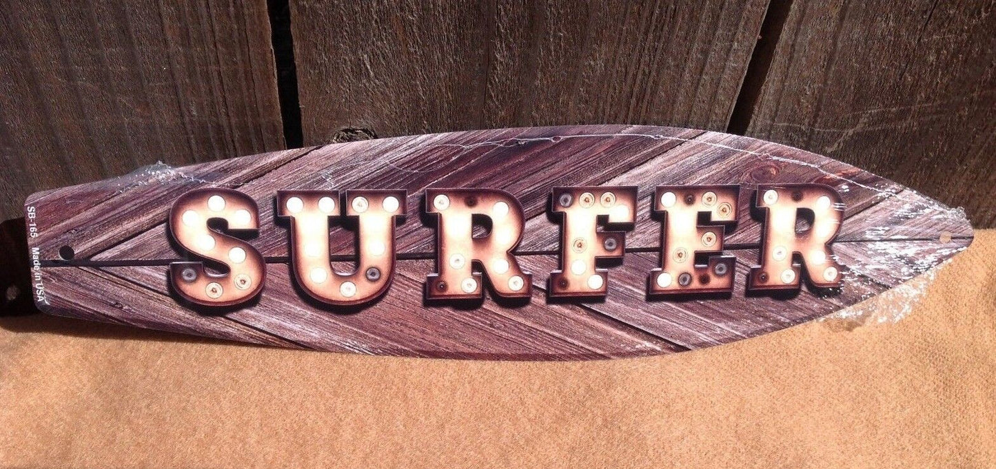 Surfer Bulb Lettering Mini Novelty Beach Surf Board Sign 17" x 4.5"