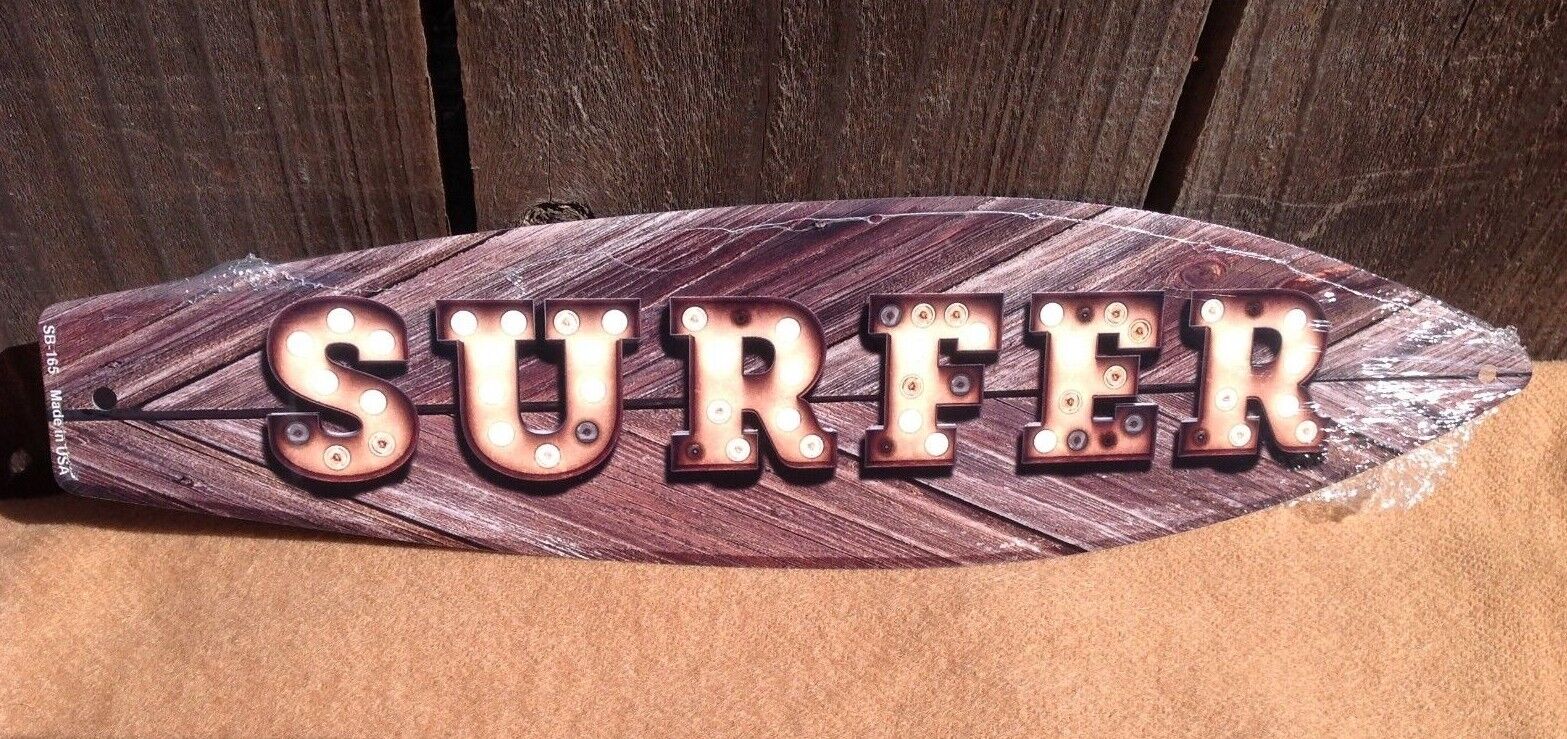 Surfer Bulb Lettering Mini Novelty Beach Surf Board Sign 17" x 4.5"