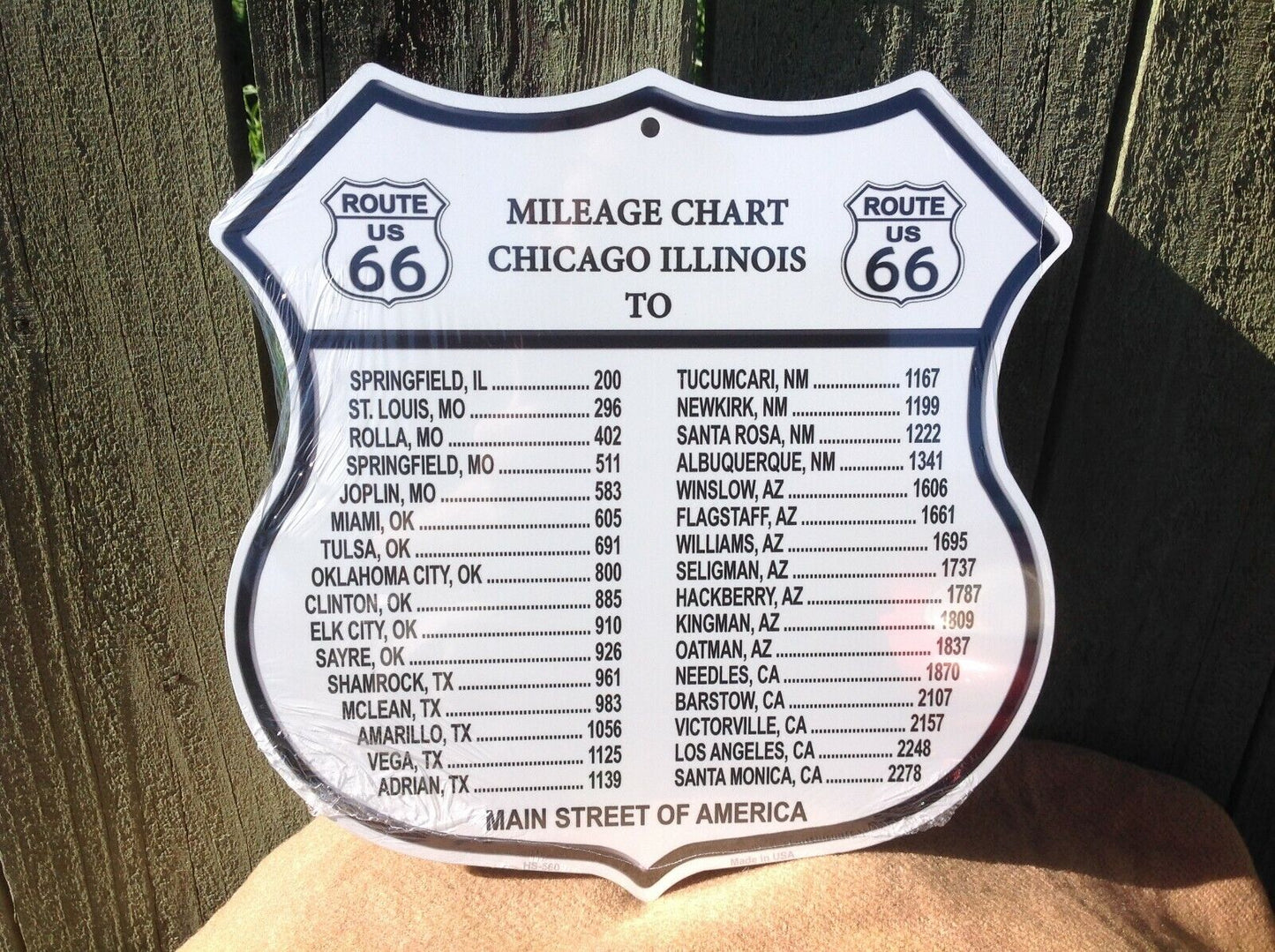 Rt. 66 Mileage Chart Americas Highway Sign Novelty Metal 12" x 12" Road