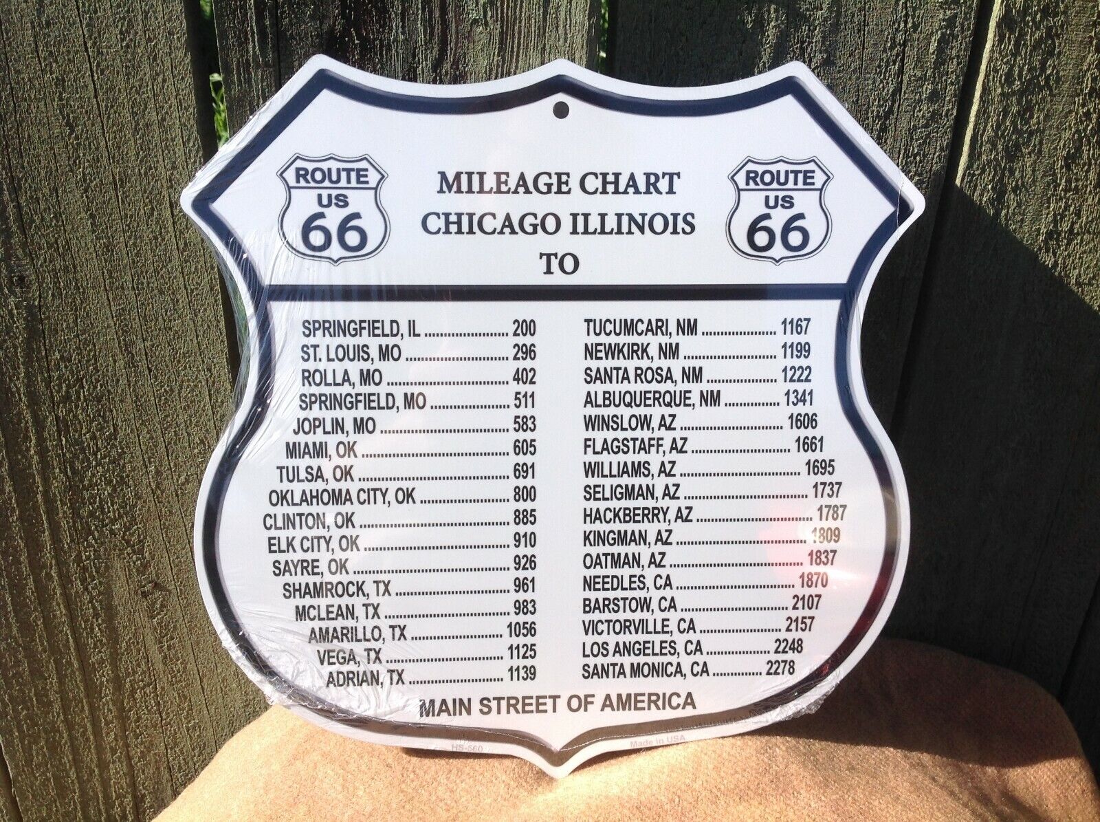 Rt. 66 Mileage Chart Americas Highway Sign Novelty Metal 12" x 12" Road