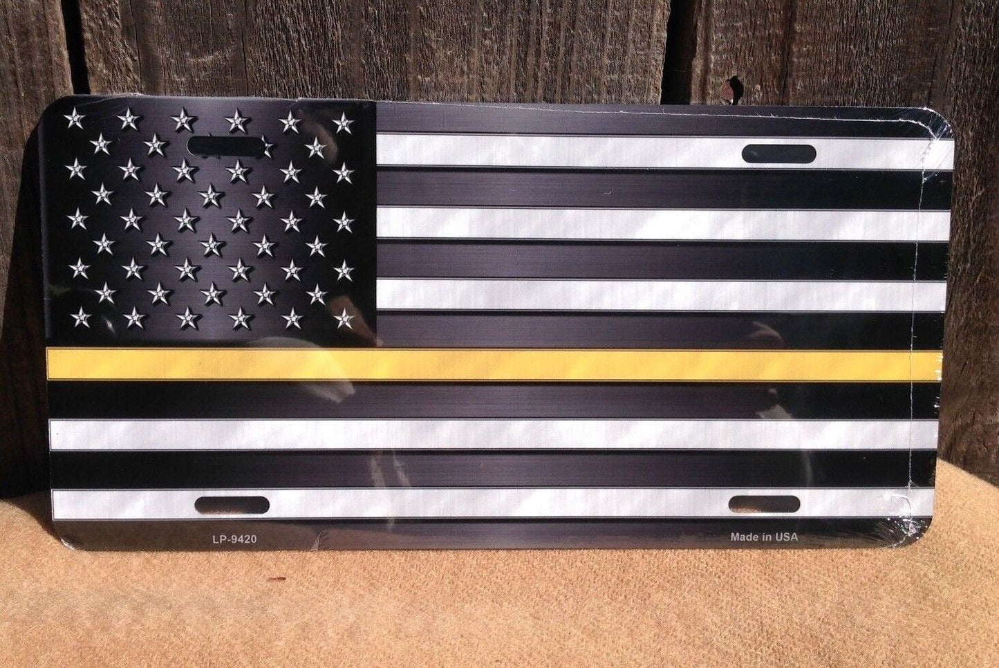American Flag Thin Gold Yellow Line Dispatchers License Plate Truck Auto Car Tag