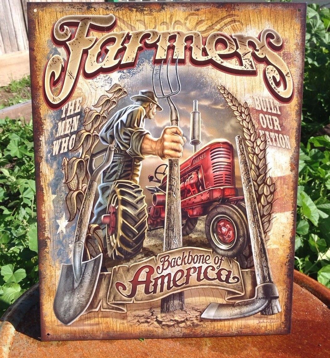 Farmers Backbone of America Tin Metal Classic Sign Poster Garage Blue Collar