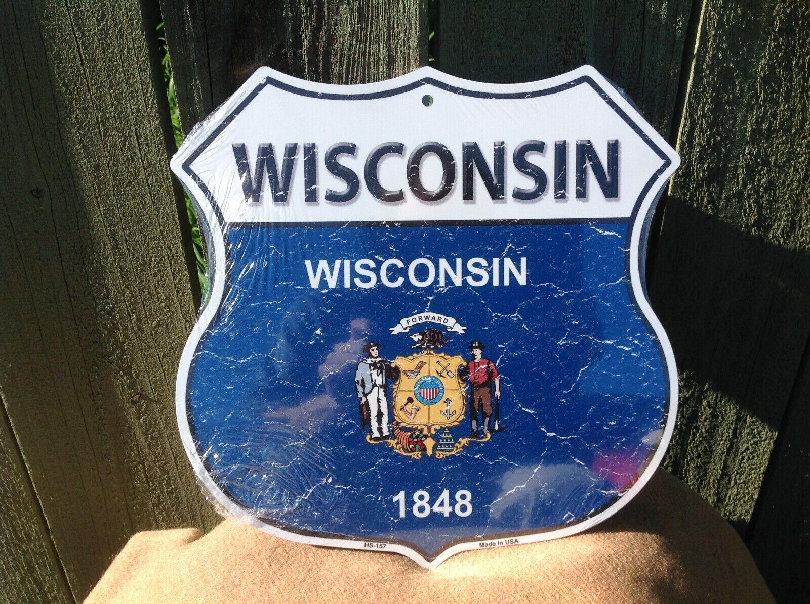 Wisconsin State Flag US Highway Sign Novelty Metal 12" x 12" Road