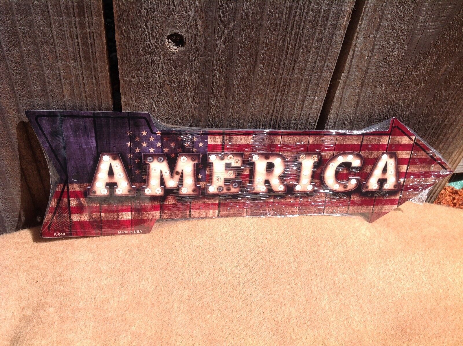 American Flag This Way To Arrow Sign Directional Novelty Metal 17" x 5"