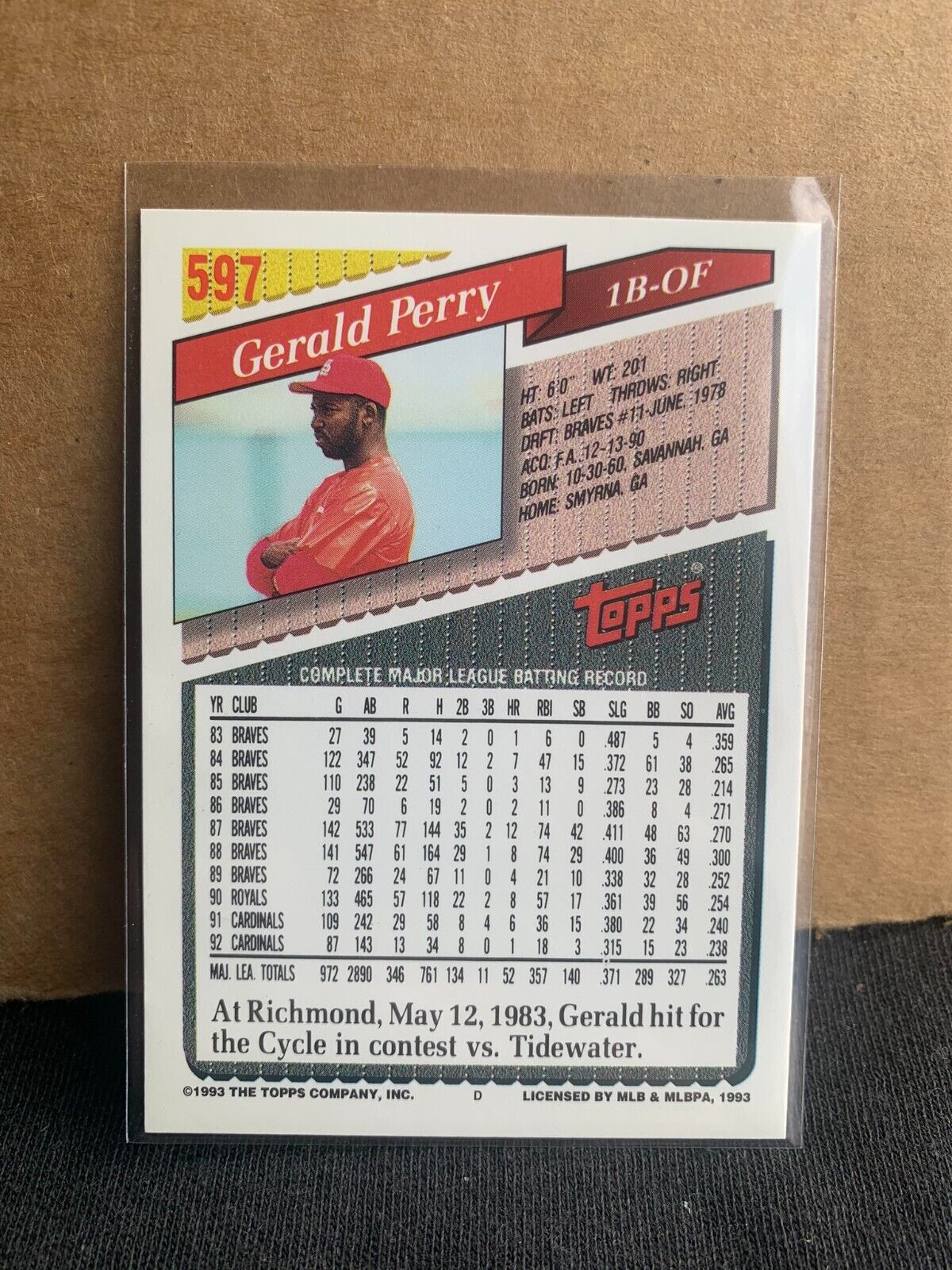 1993 Topps Baseball Card St. Louis Cardinals Gerald Perry 