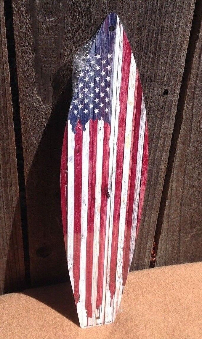 Painted American Flag Mini Novelty Beach Surf Board Sign 17" x 4.5"
