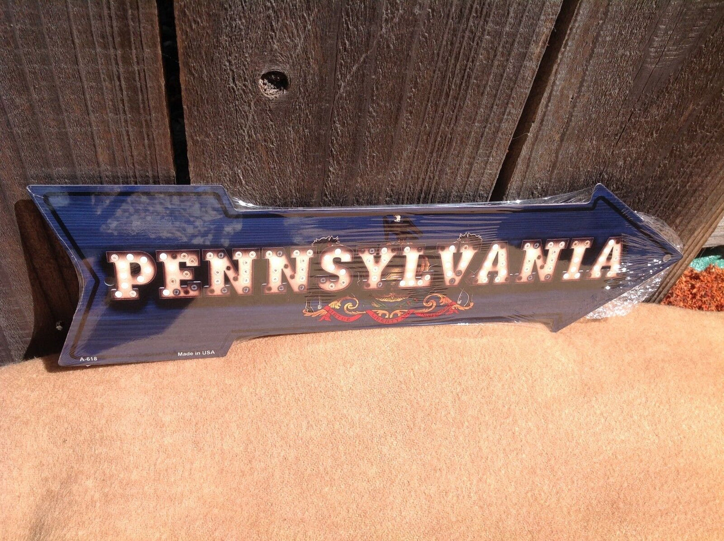 Pennsylvania State Flag This Way Arrow Sign Directional Novelty Metal 17" x 5"
