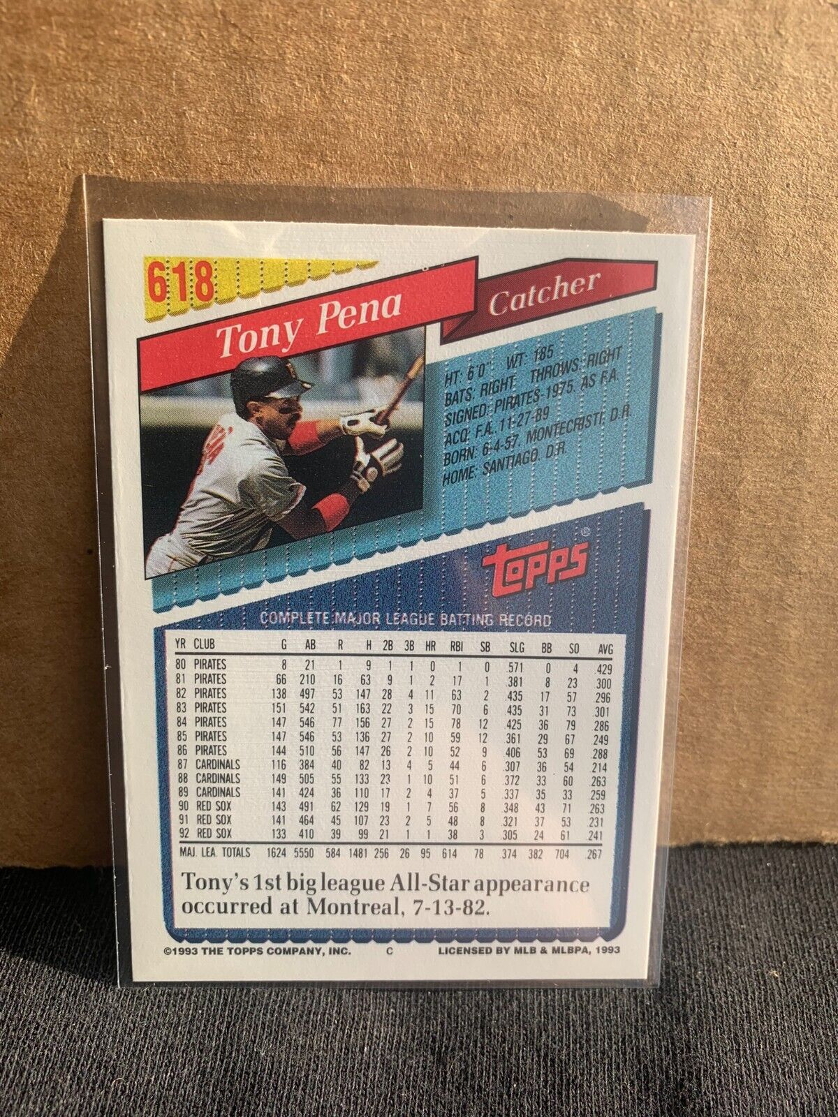 1993 Topps Baseball Card Boston Red Sox Tony Pena