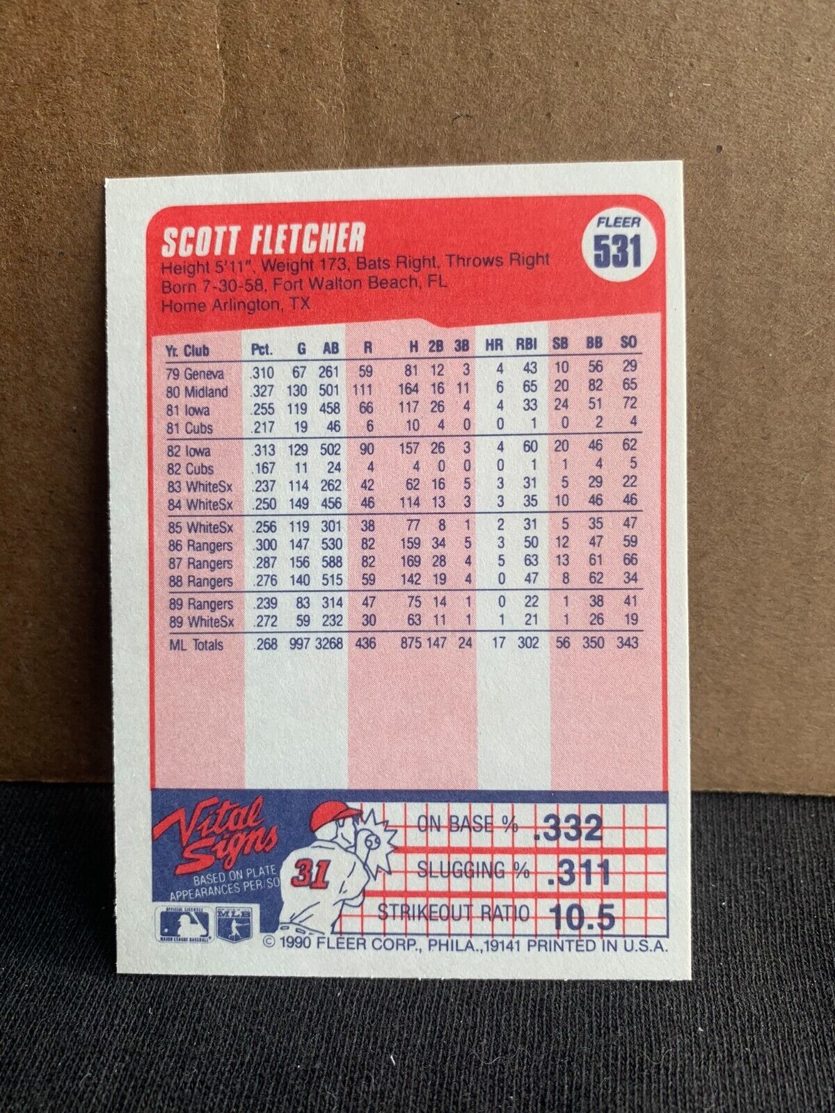1990 Fleer Baseball Card Chicago White Sox Scott Fletcher